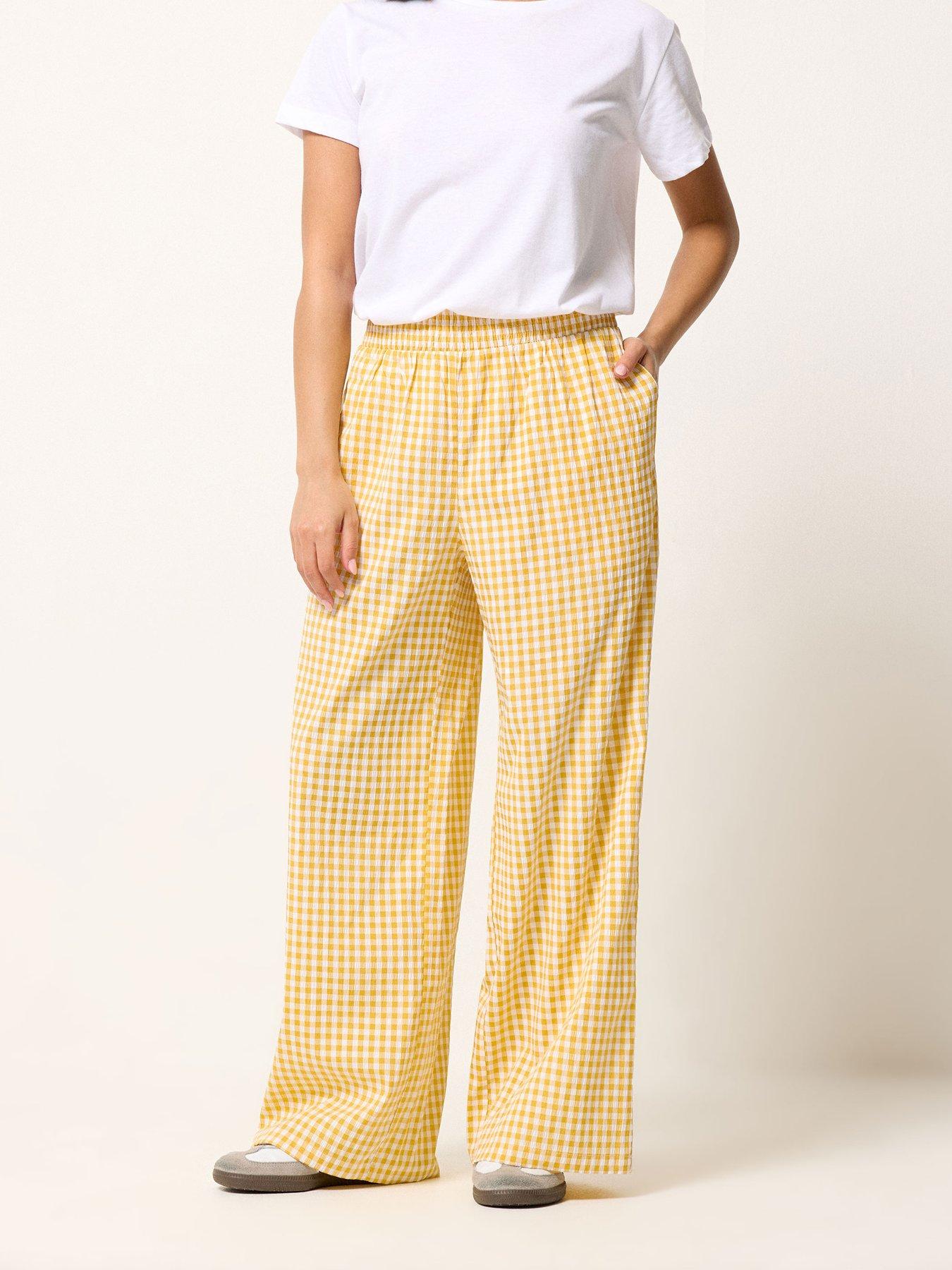 Image 4 of 6 of PixieGirl Petite Gingham Shirred Waist Wide Leg Trousers