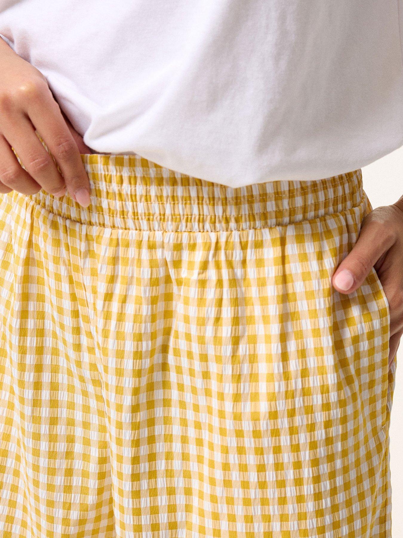 Image 5 of 6 of PixieGirl Petite Gingham Shirred Waist Wide Leg Trousers