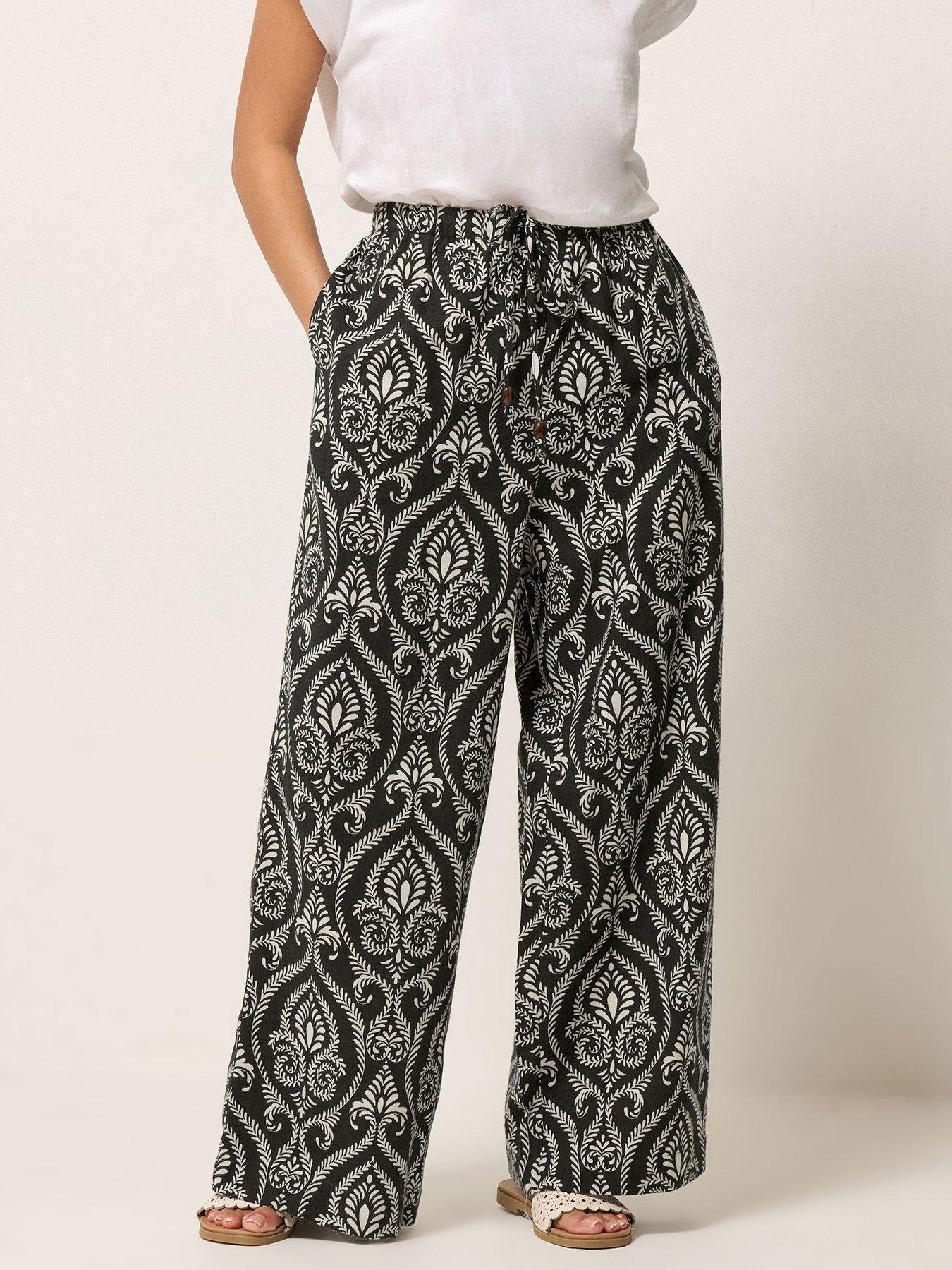 PixieGirl Petite Tile Print Bead Wide Leg Trousers - Black