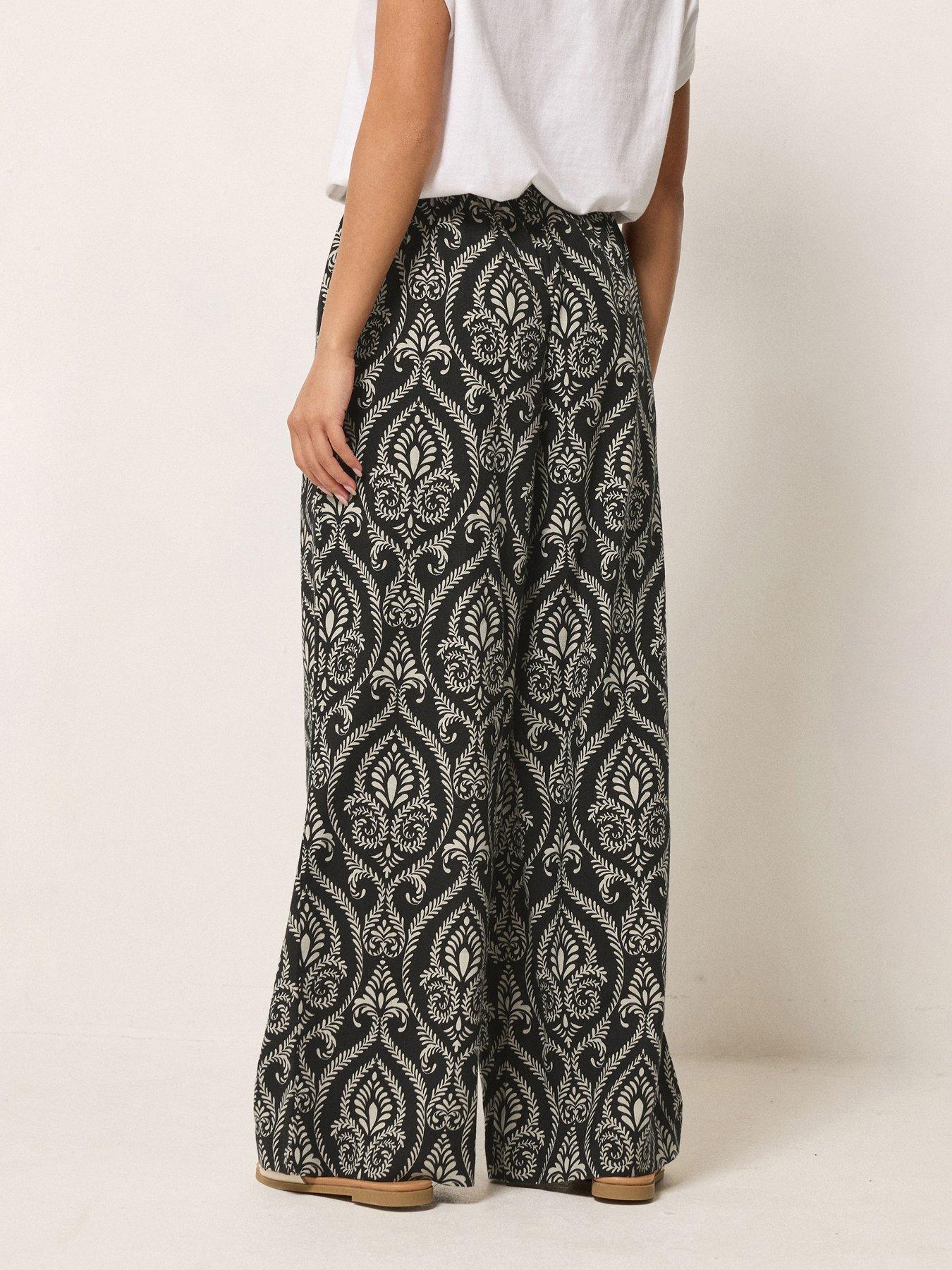 Image 2 of 5 of PixieGirl Petite Tile Print Bead Wide Leg Trousers - Black