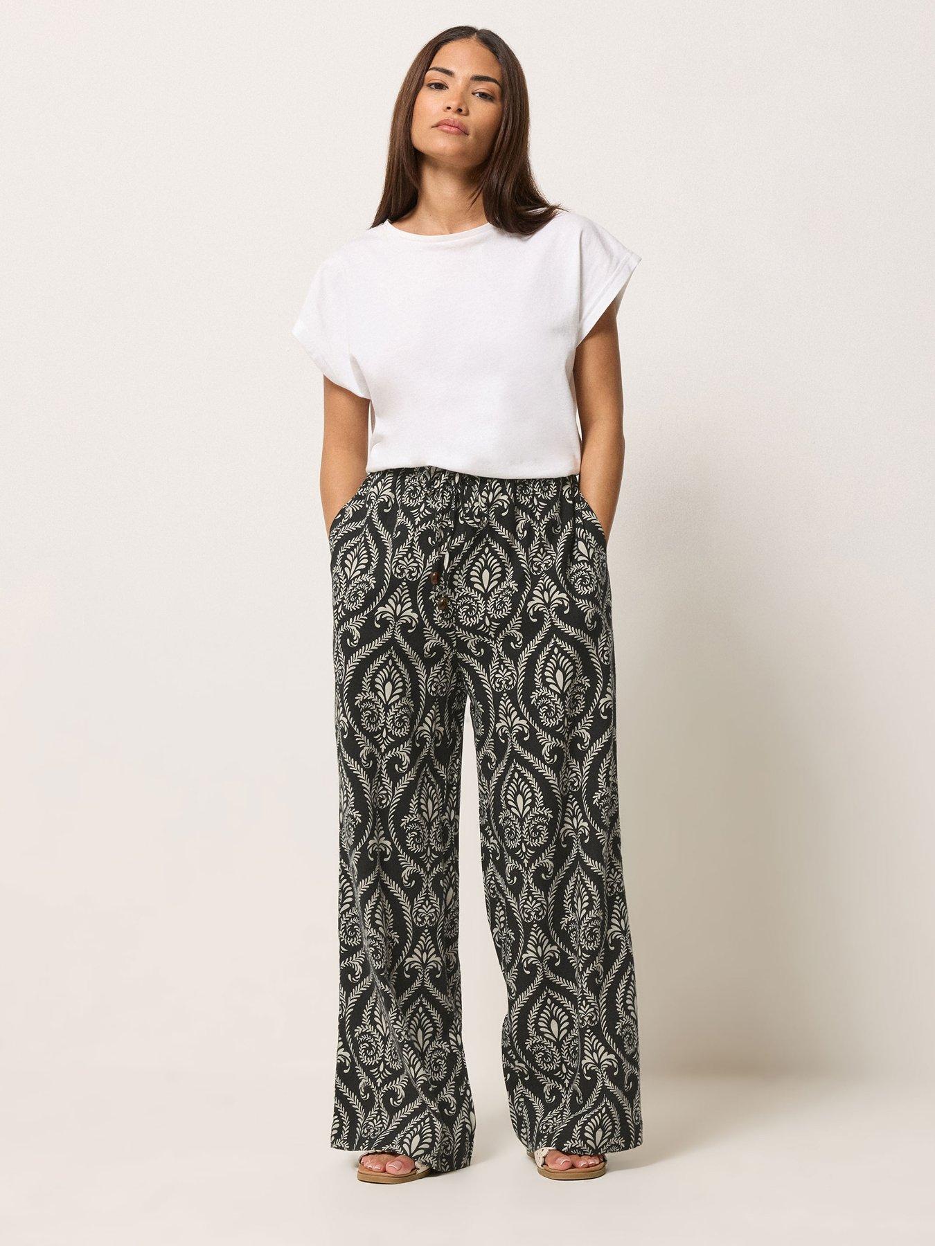 Image 3 of 5 of PixieGirl Petite Tile Print Bead Wide Leg Trousers - Black