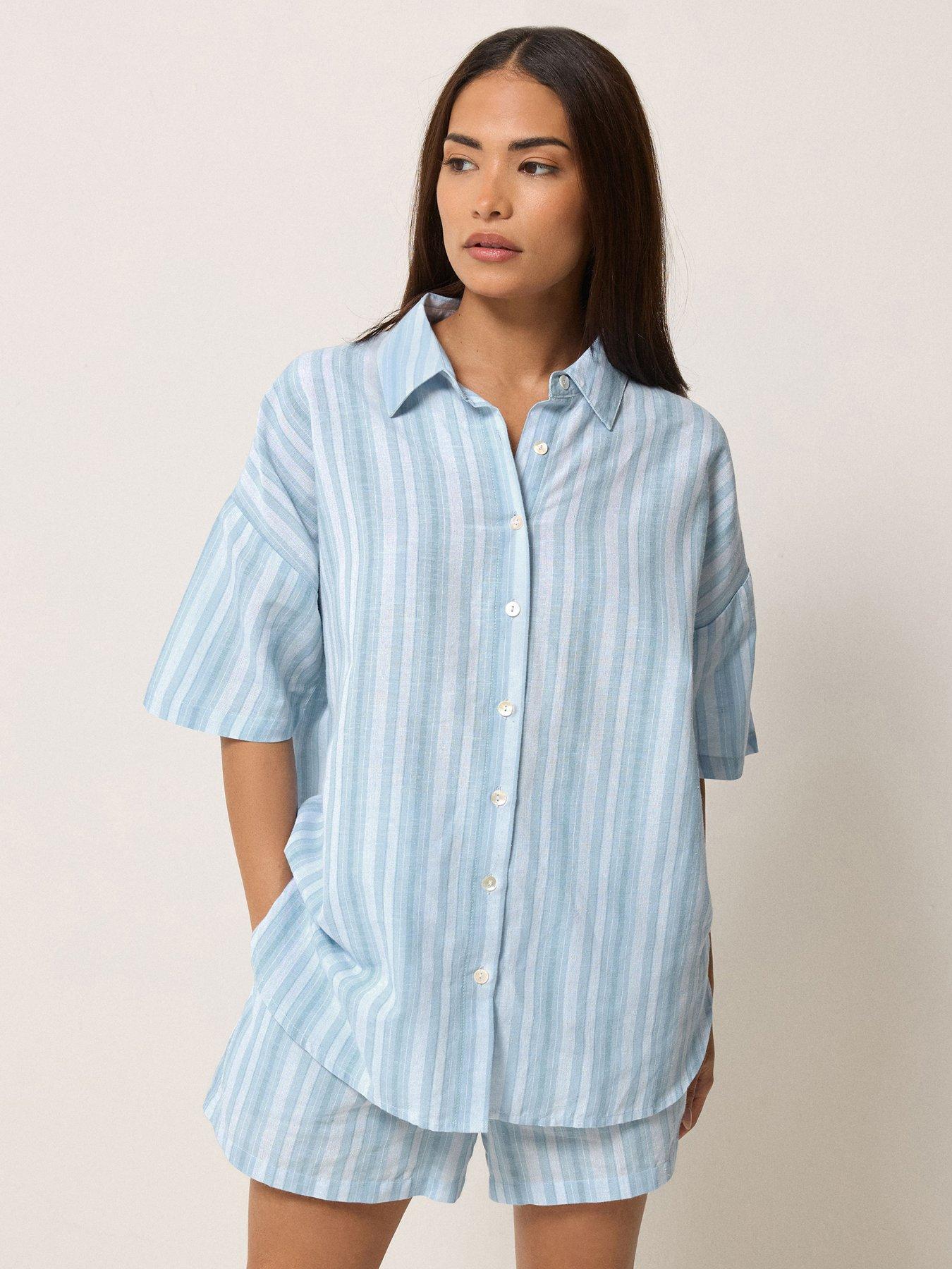 PixieGirl Petite Stripe Short Sleeve Shirt Containing Linen