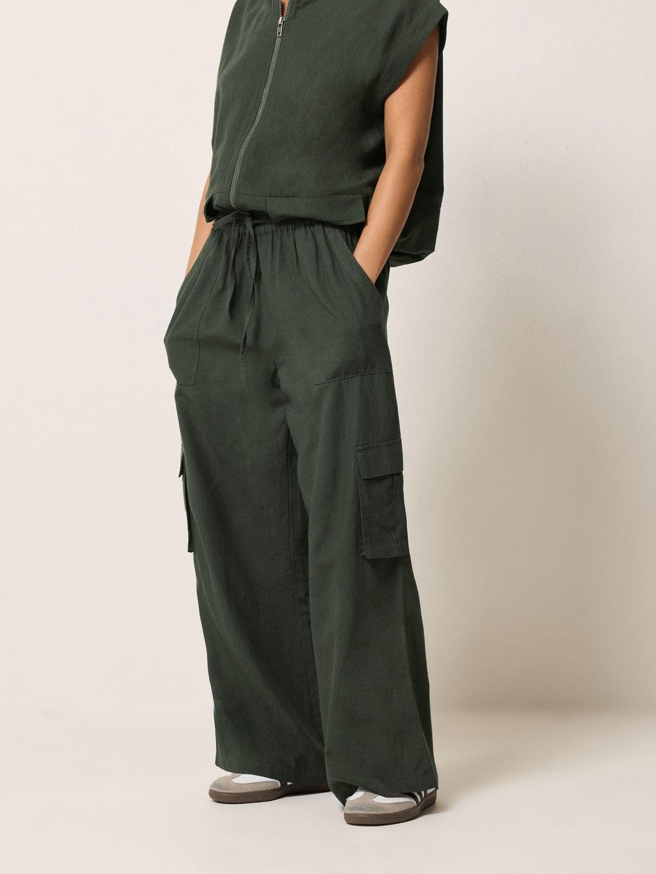 PixieGirl Petite Cargo Wide Leg Trousers Containing Linen