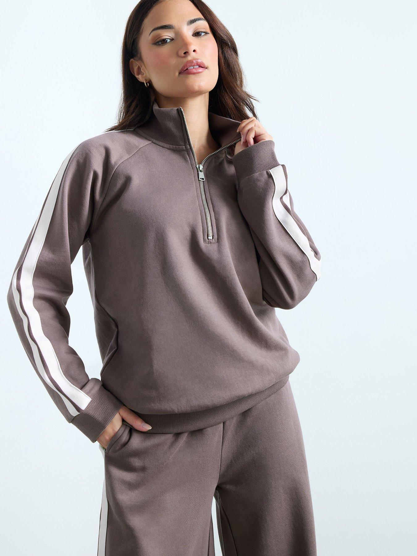 PixieGirl Petite Stripe Quarter Zip Sweat Top - Purple