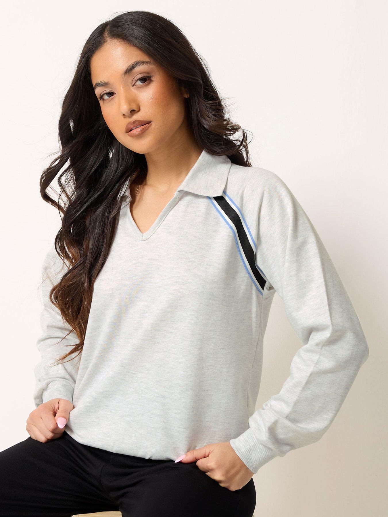 Image 1 of 4 of PixieGirl Petite Collar Stripe Sweatshirt - Grey