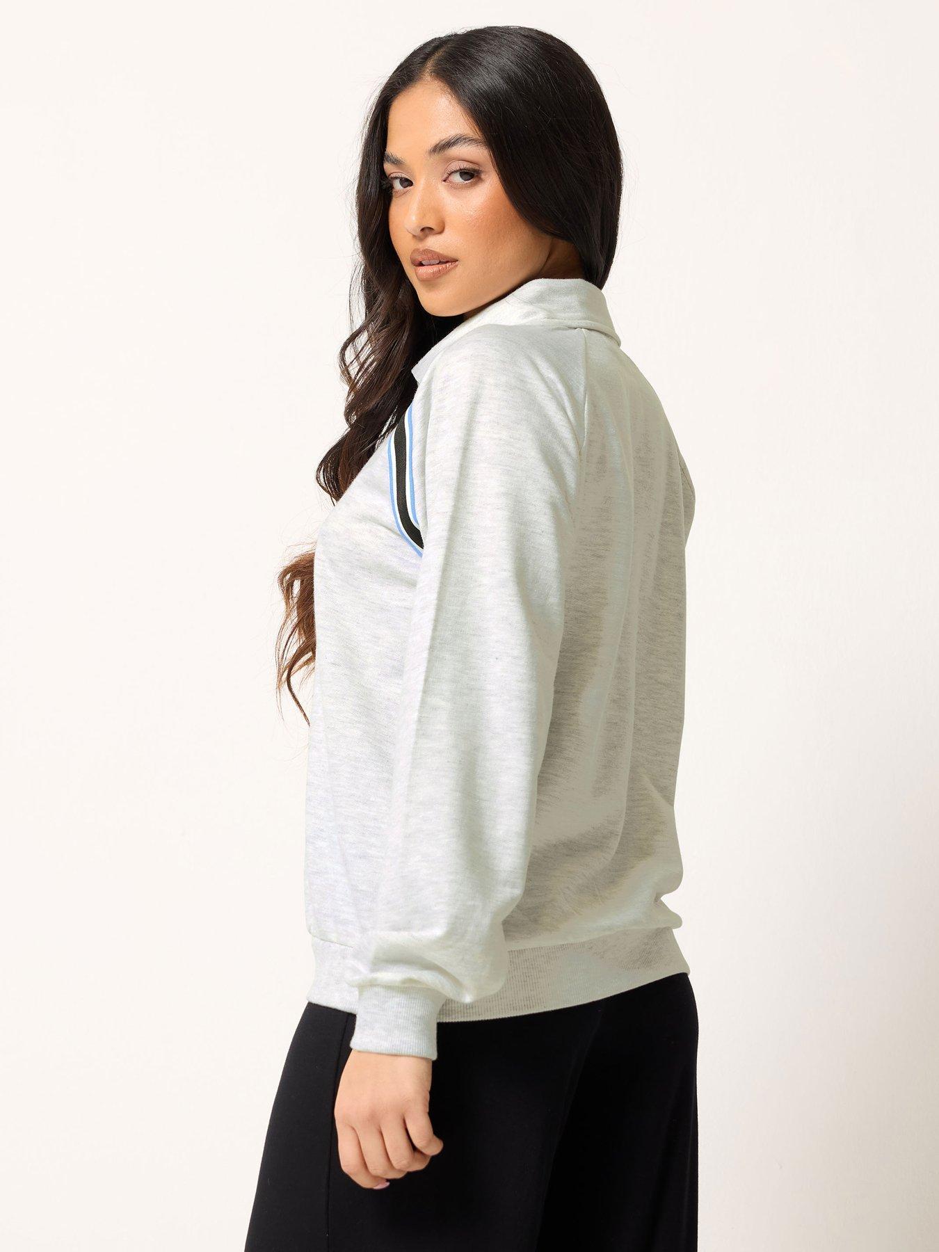 Image 2 of 4 of PixieGirl Petite Collar Stripe Sweatshirt - Grey