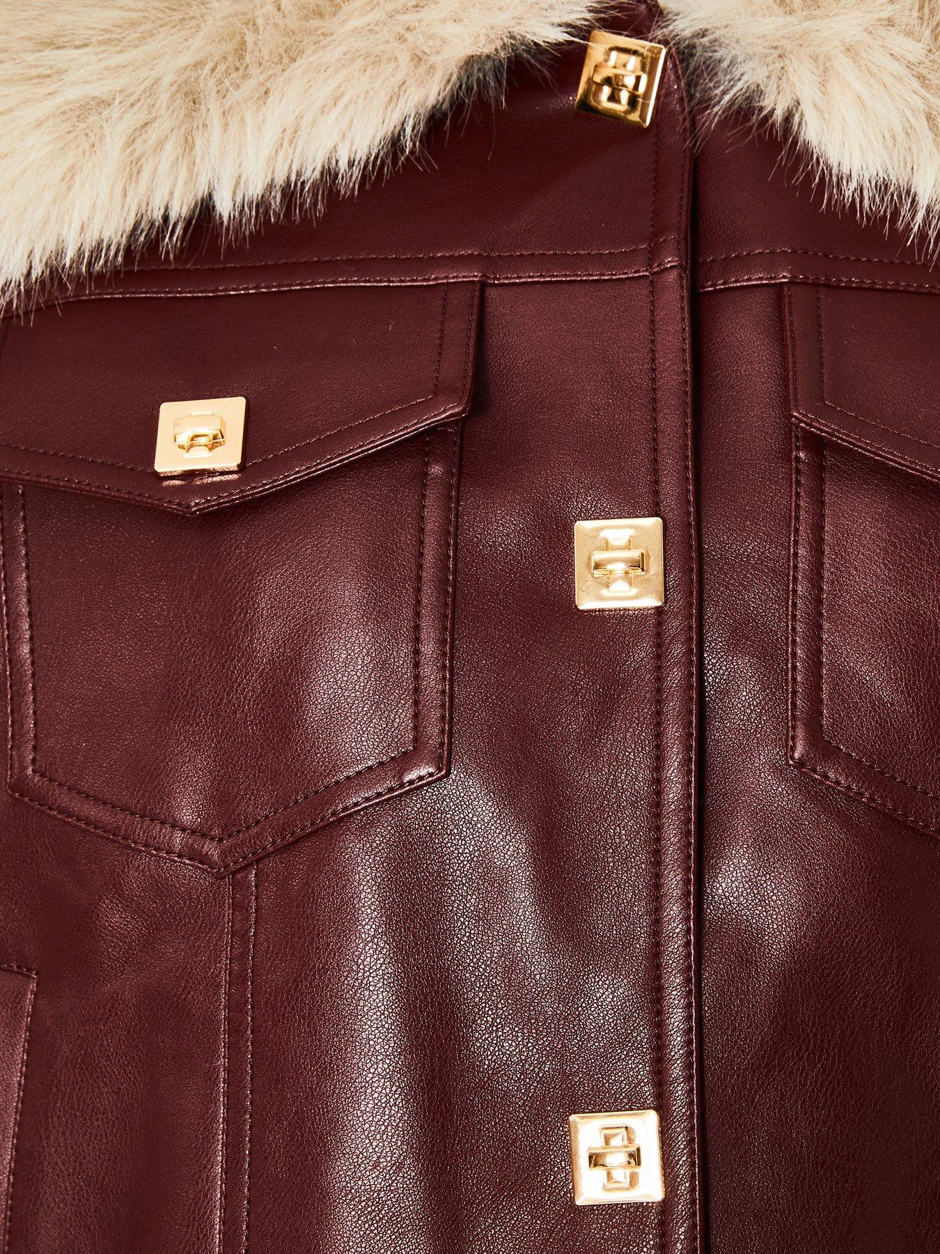 Image 6 of 6 of Quiz Burgundy Faux Fur Button Detail Jacket