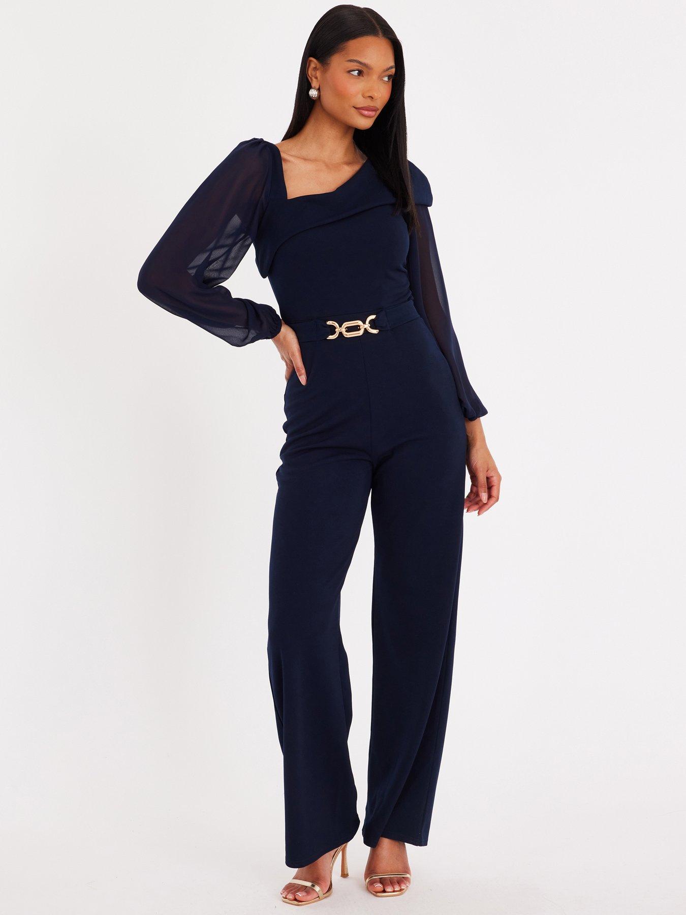Quiz Navy Asymmetric Buckle Detail Jumpsuit