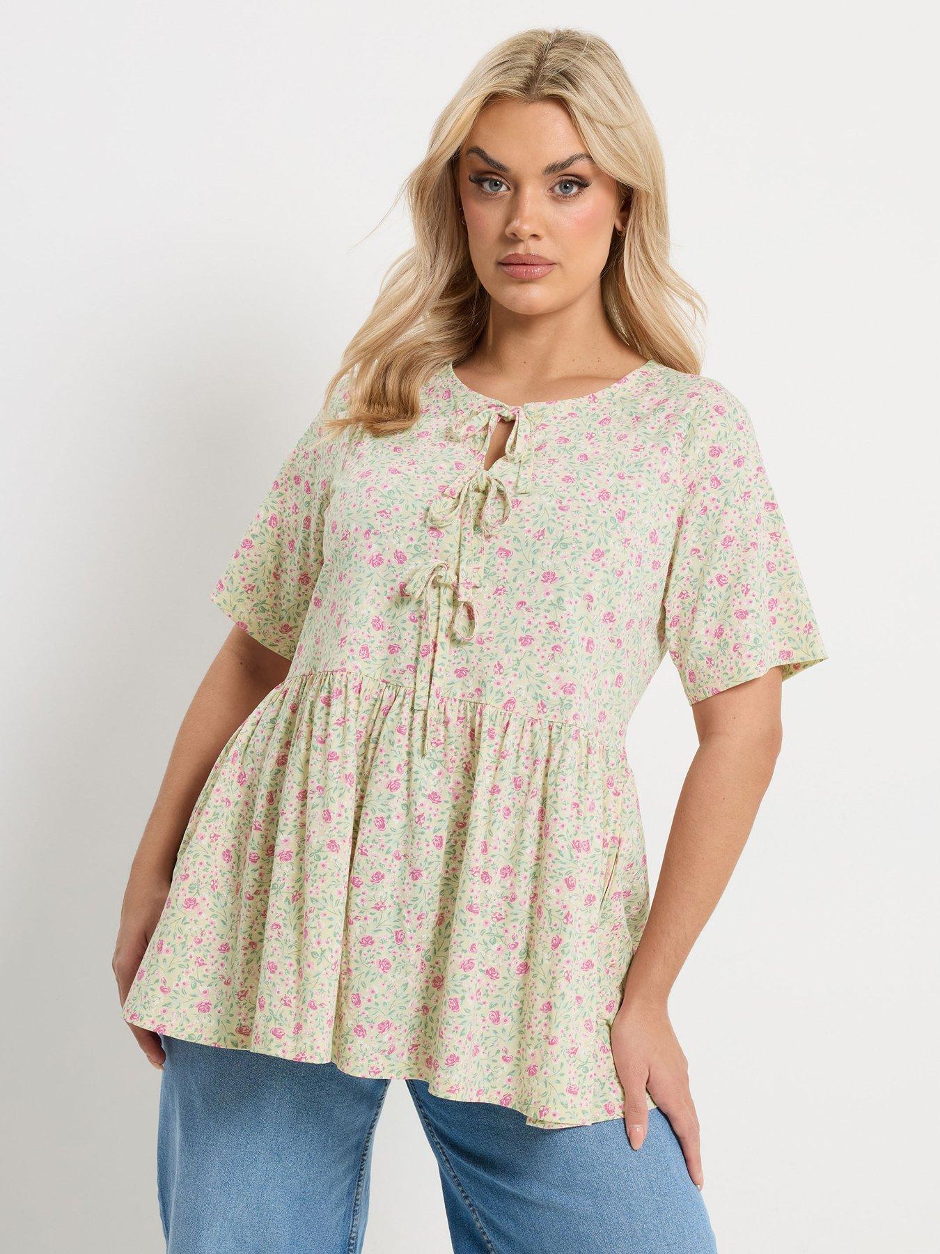 Yours Curve Bow Front Peplum Top - Yellow
