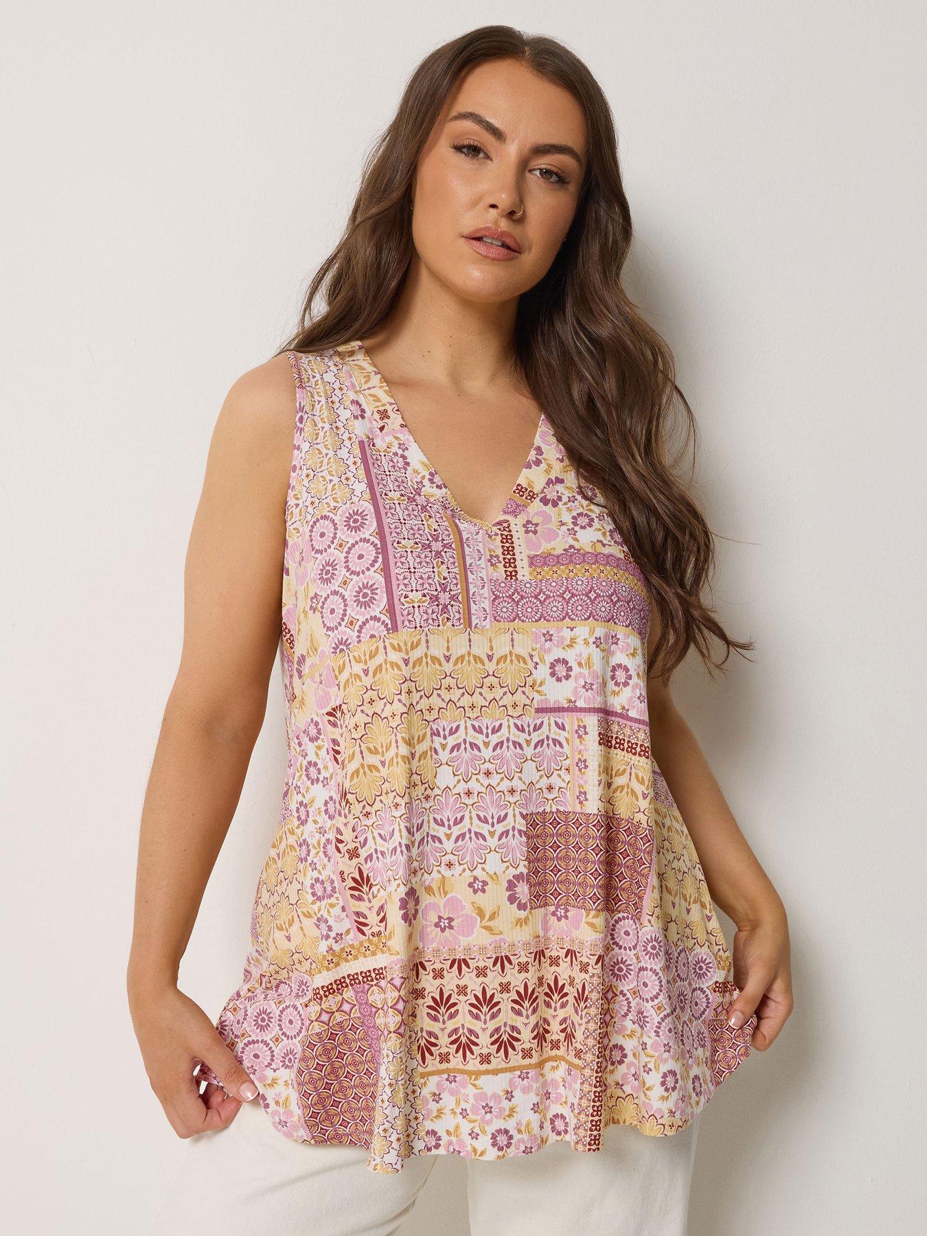 Yours Curve Rib Swing Printed Vest - Purple