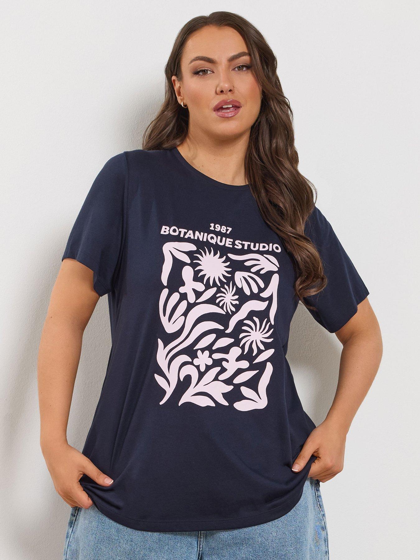 Yours Curve Placement T-Shirt - Blue