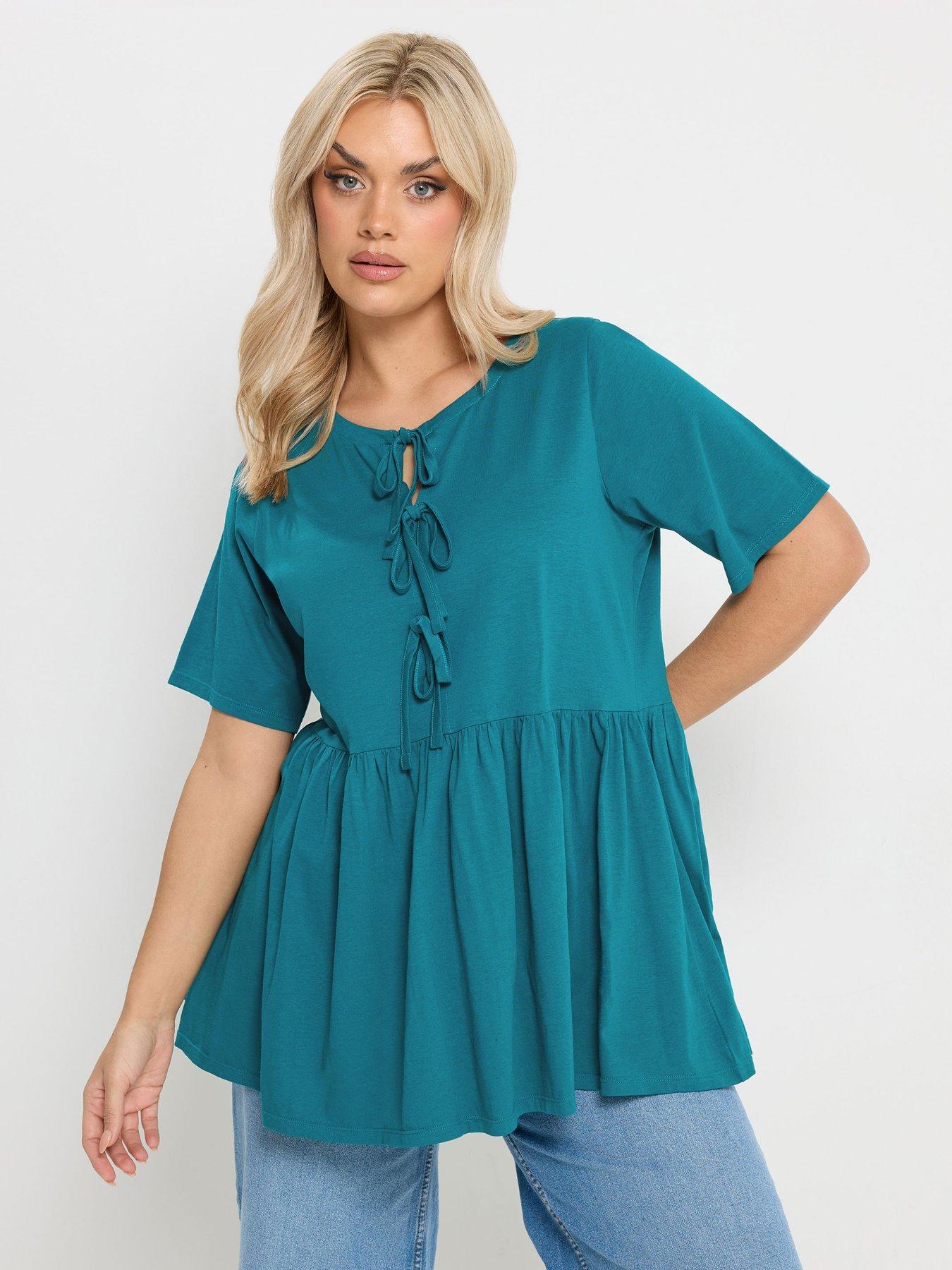 Yours Curve Bow Front Peplum Top - Blue