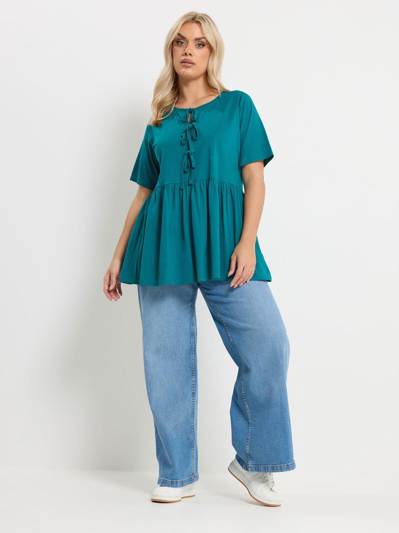 Image 3 of 5 of Yours Curve Bow Front Peplum Top - Blue