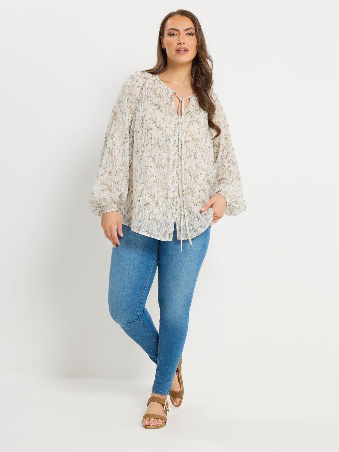 Image 3 of 6 of Yours Curve Burnout Blouse - White