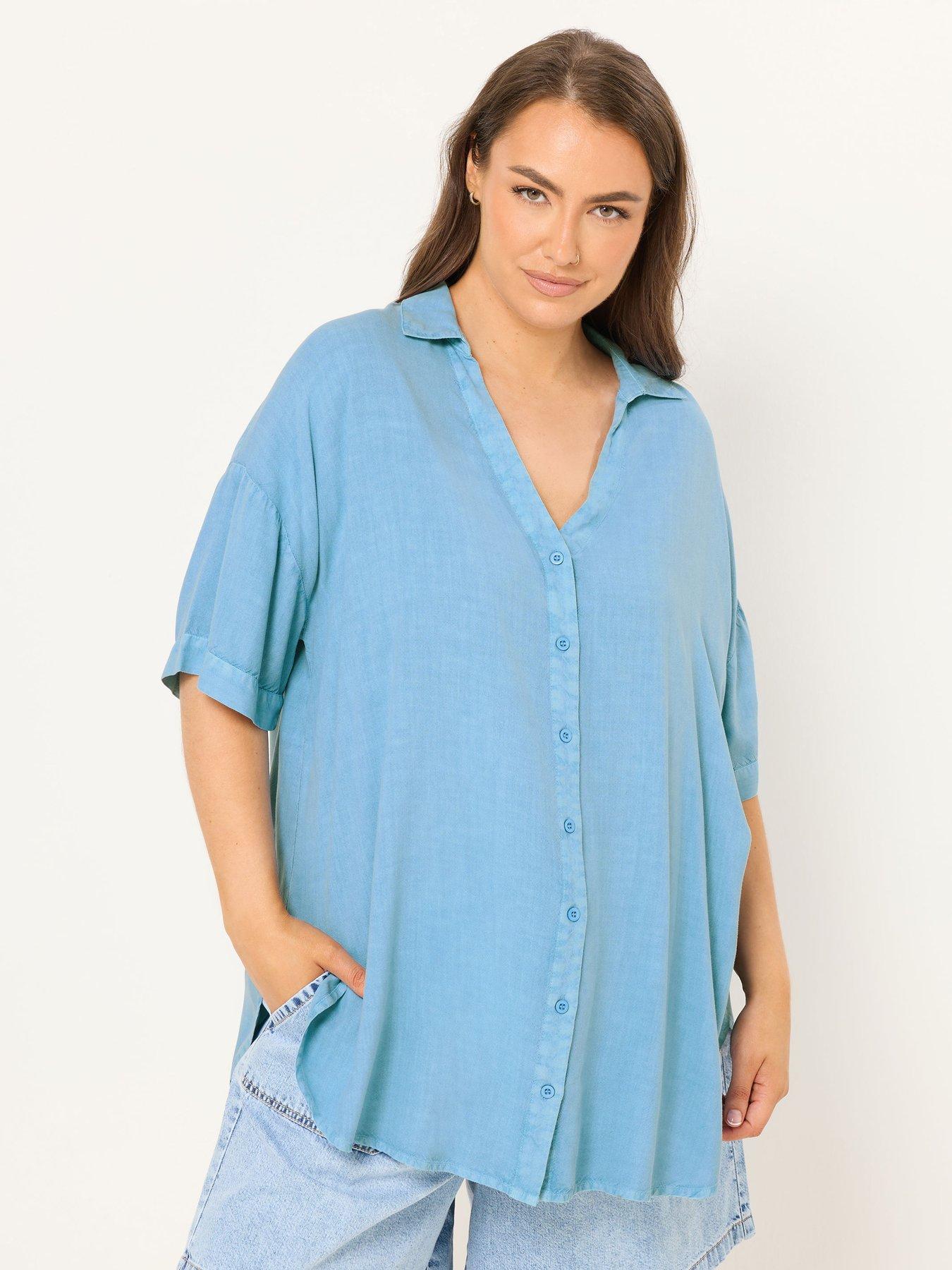 Yours Curve Short Sleeve Chambray Shirt - Blue