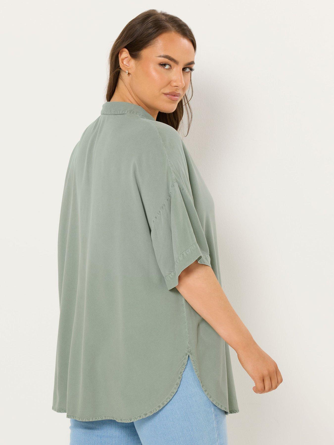 Image 2 of 5 of Yours Curve Short Sleeve Chambray Shirt - Green
