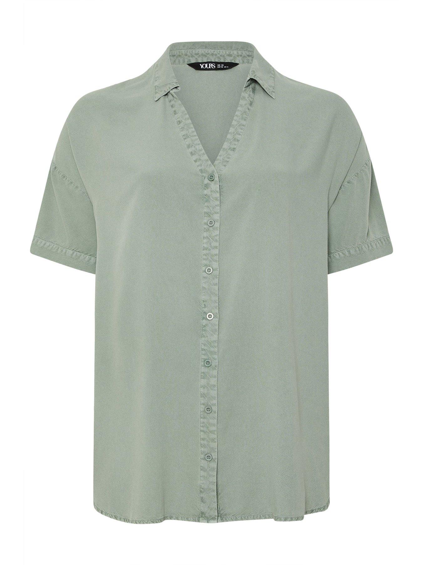 Image 5 of 5 of Yours Curve Short Sleeve Chambray Shirt - Green