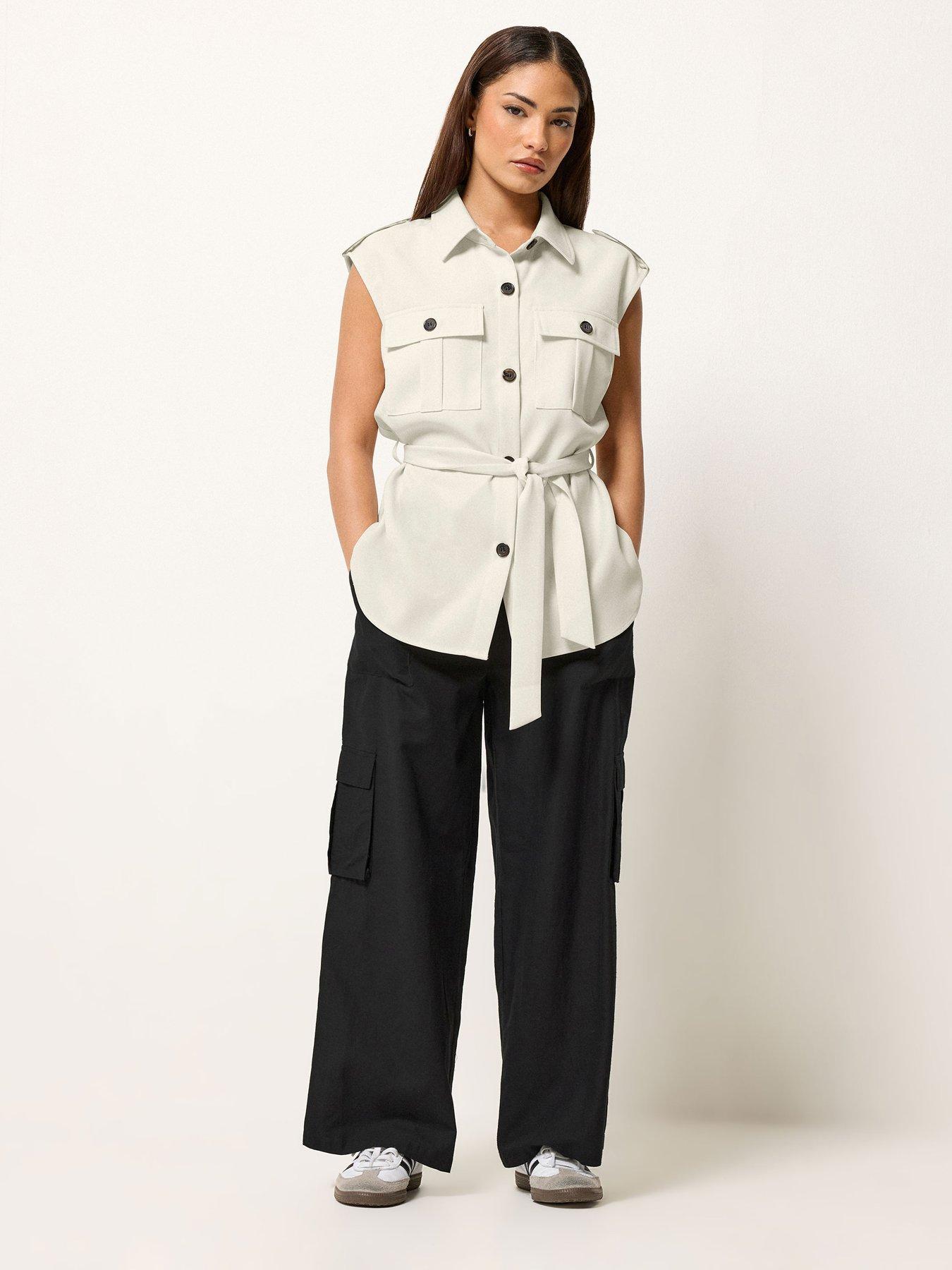 Image 3 of 5 of PixieGirl Petite Cargo Wide Leg Trousers Containing Linen
