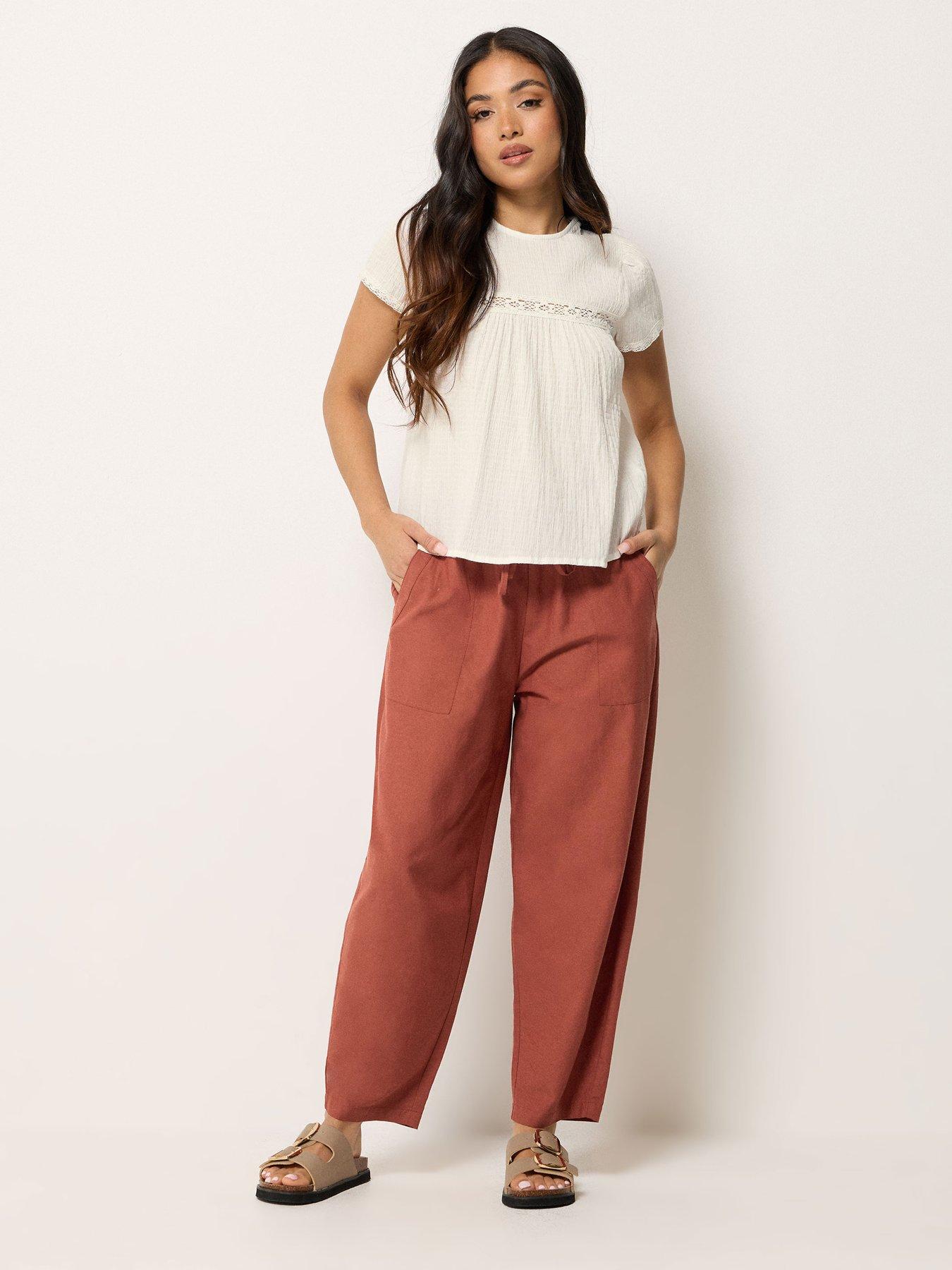 Image 3 of 4 of PixieGirl Petite Barrel Trousers Containing Linen