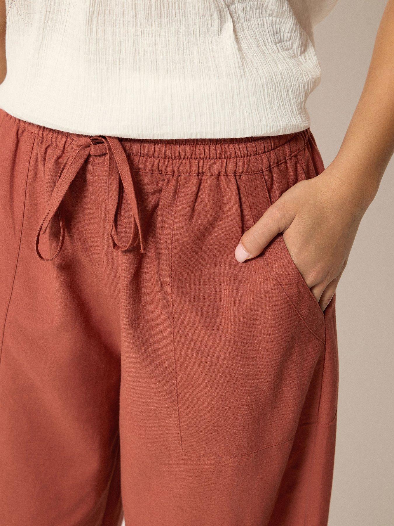 Image 4 of 4 of PixieGirl Petite Barrel Trousers Containing Linen