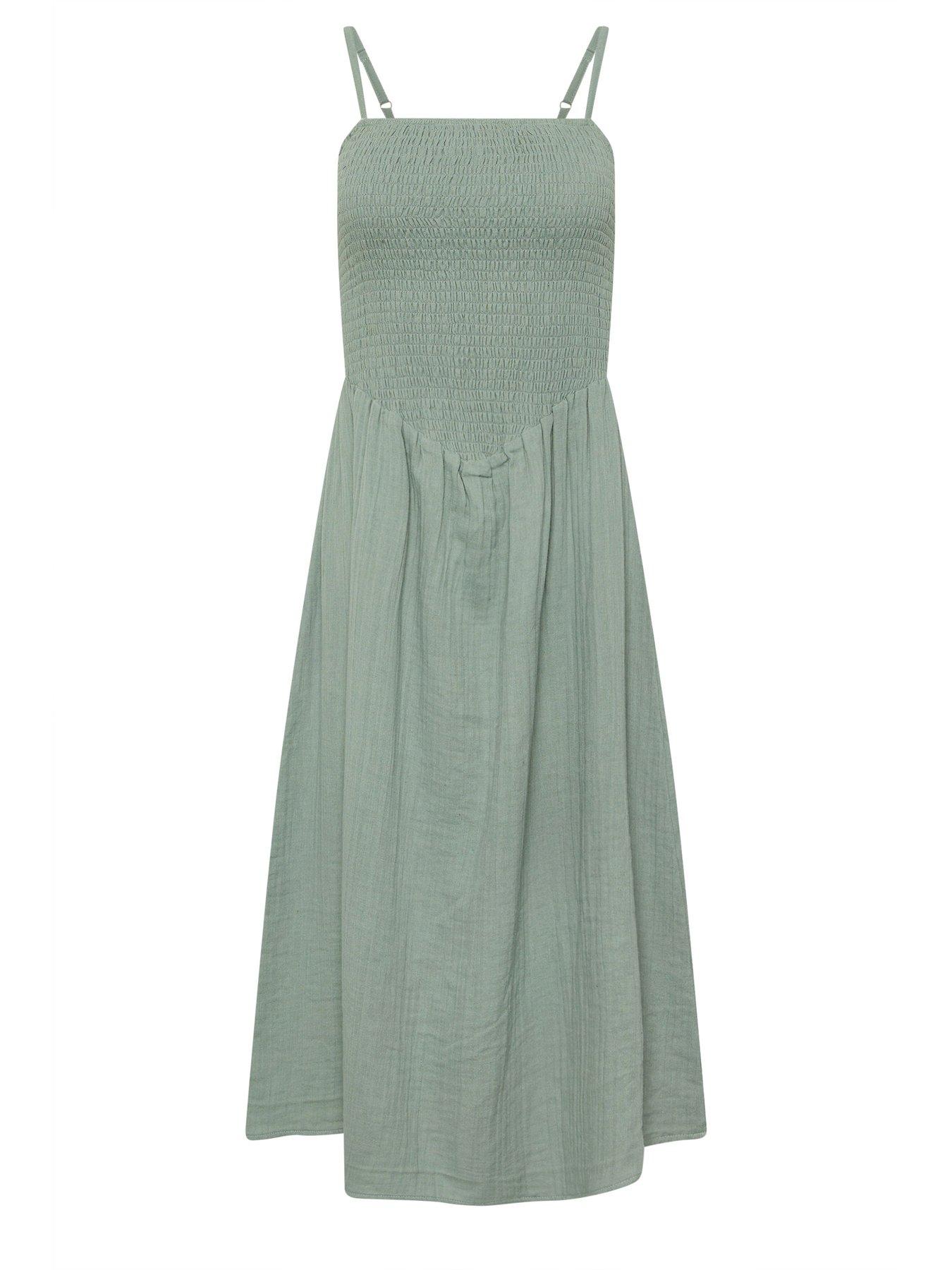 PixieGirl Petite Shirred Cheesecloth Midi Dress - Green | Very