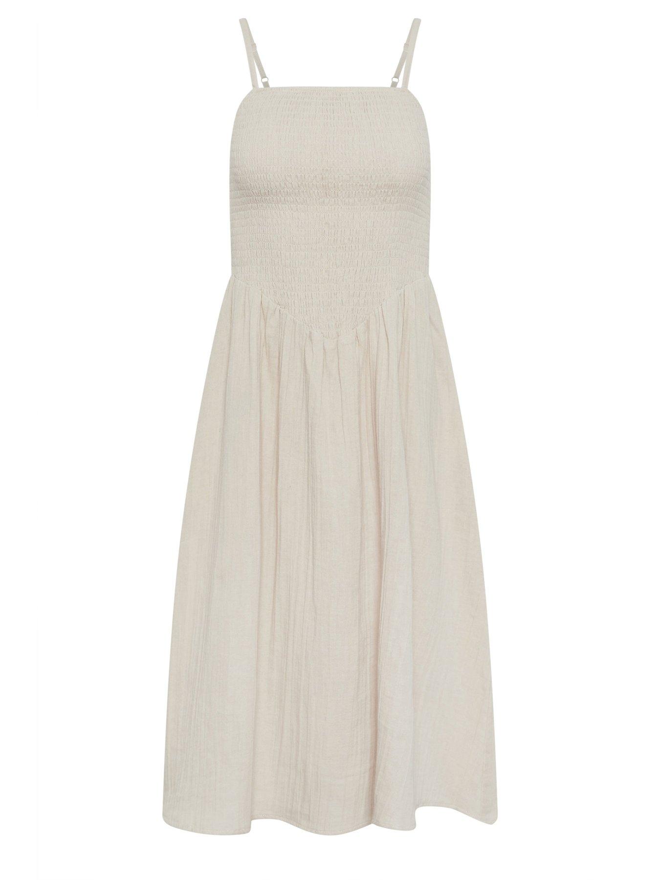 beige pink color dress Grace Shirred Black and Beige Midi Dress main image 0