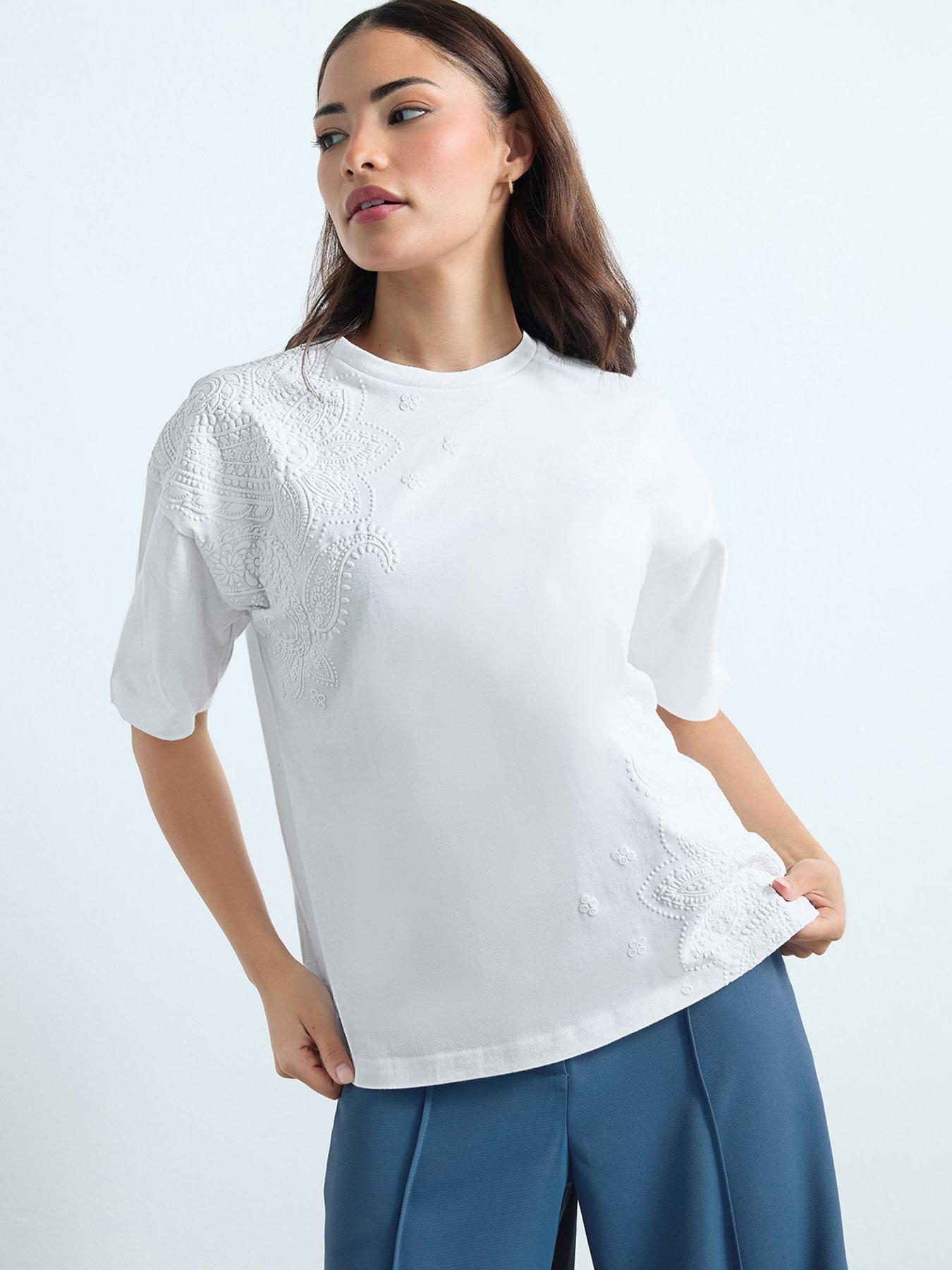 Image 1 of 5 of PixieGirl Petite Puff Paisley T-Shirt - White
