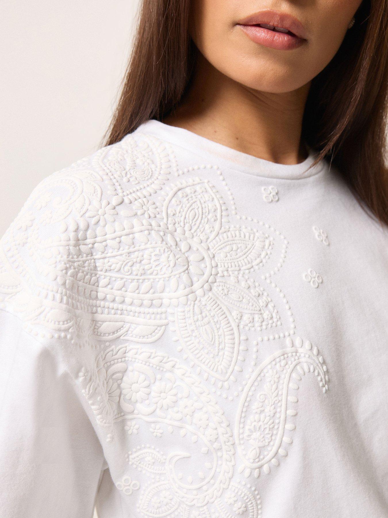 Image 4 of 5 of PixieGirl Petite Puff Paisley T-Shirt - White