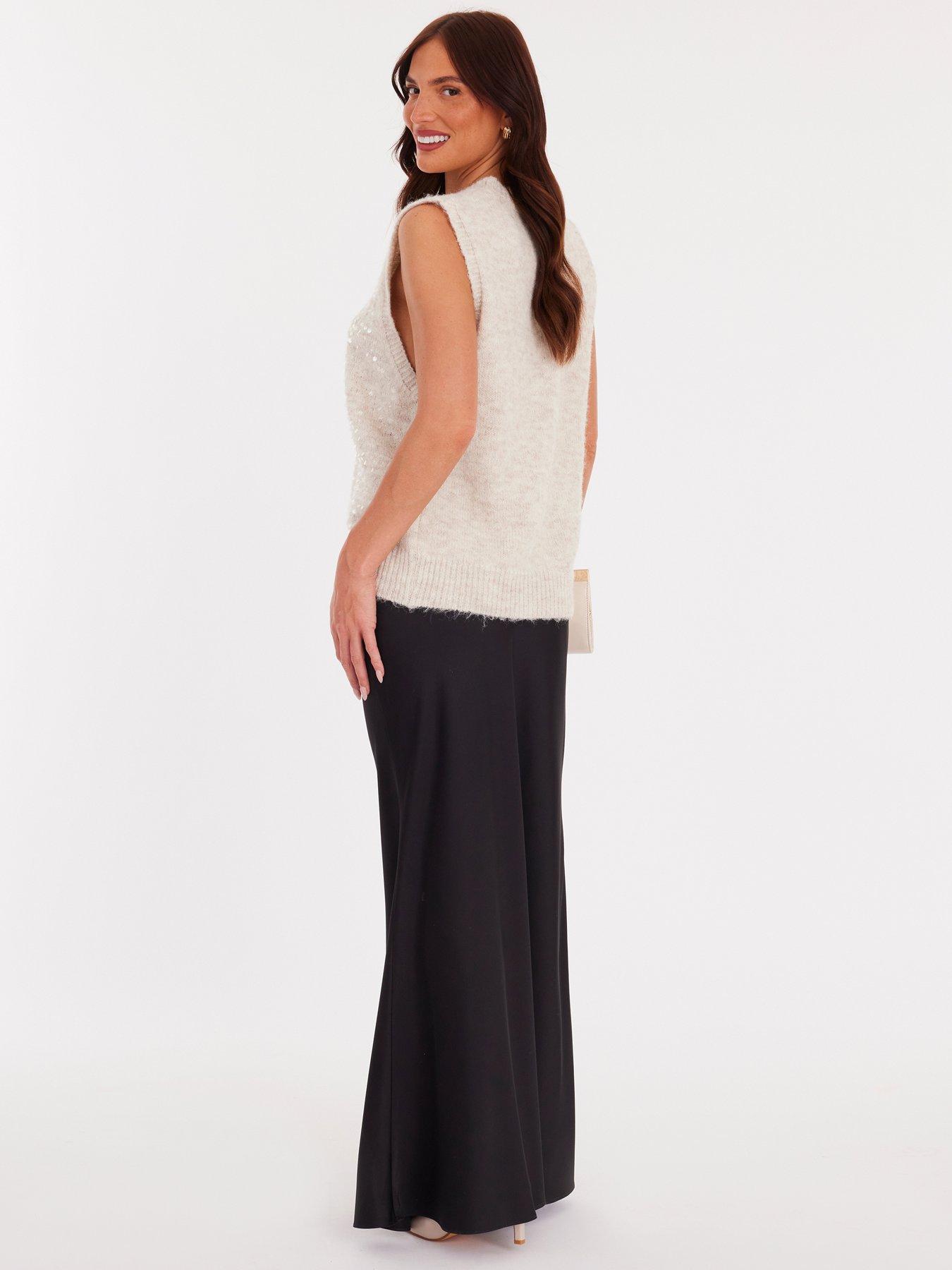 Image 2 of 6 of Quiz Cream Sequin Embellished Knitted Vest