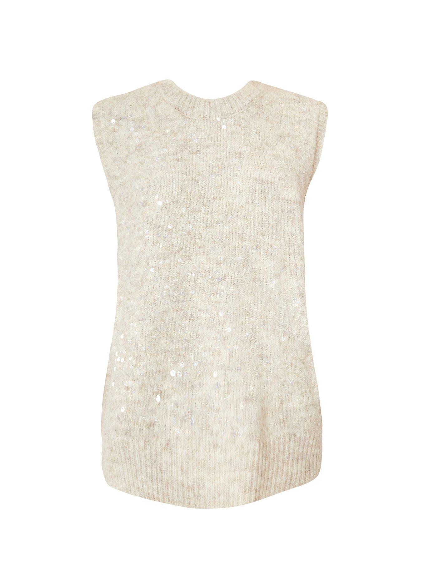 Image 4 of 6 of Quiz Cream Sequin Embellished Knitted Vest