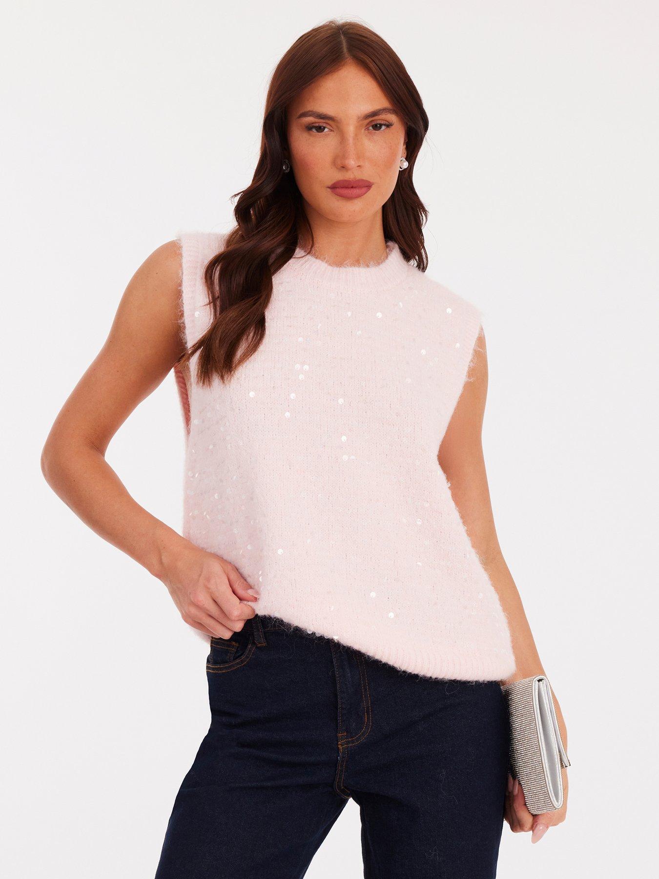 Quiz Pink Sequin Embellished Knitted Vest