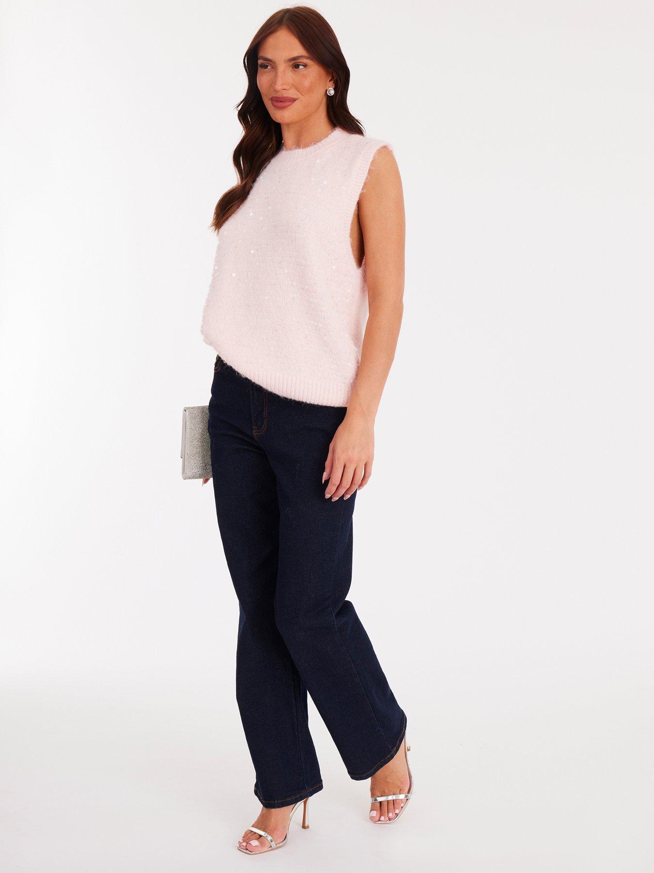 Image 3 of 6 of Quiz Pink Sequin Embellished Knitted Vest