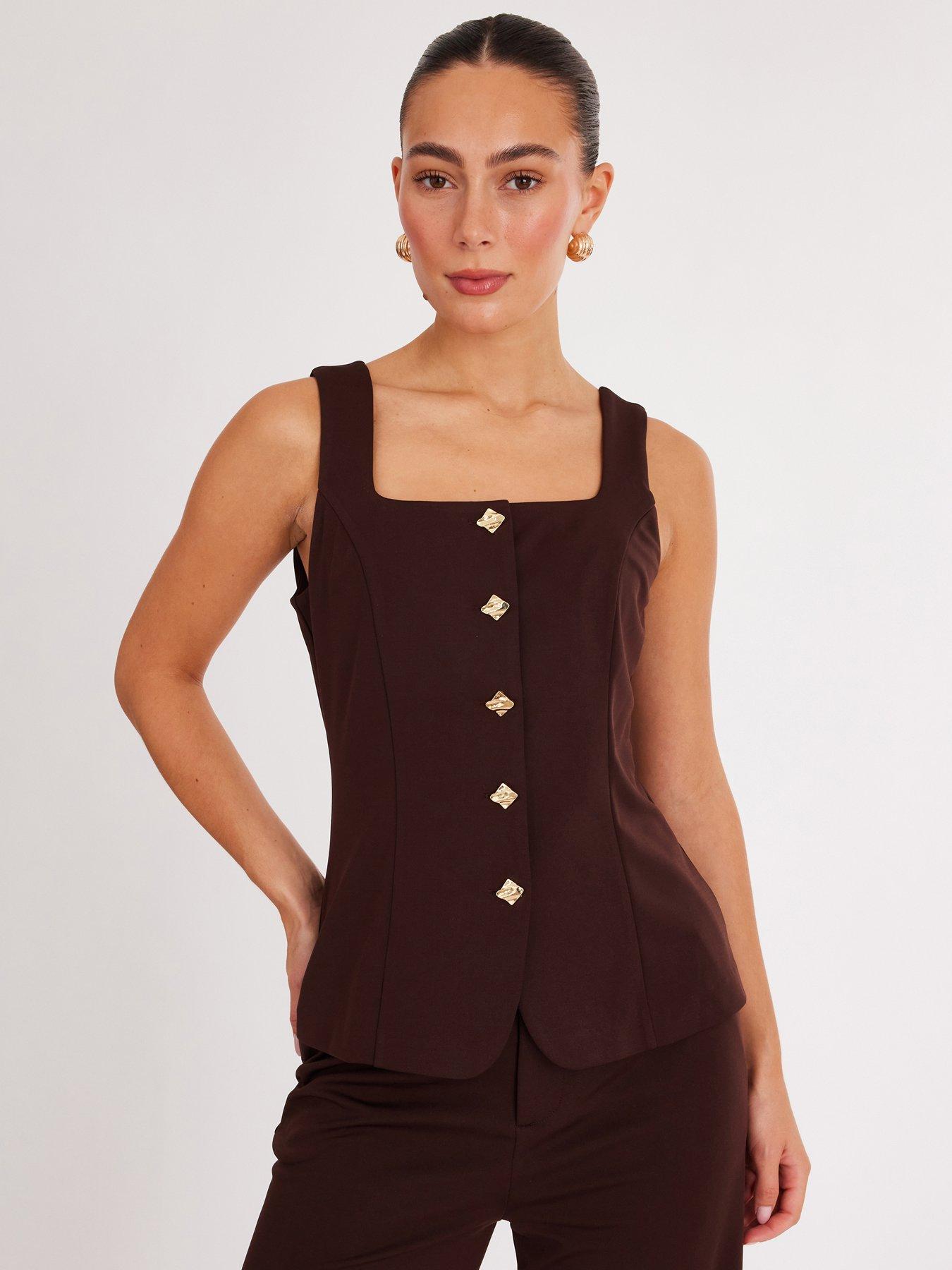 Quiz Brown Square Neck Waistcoat