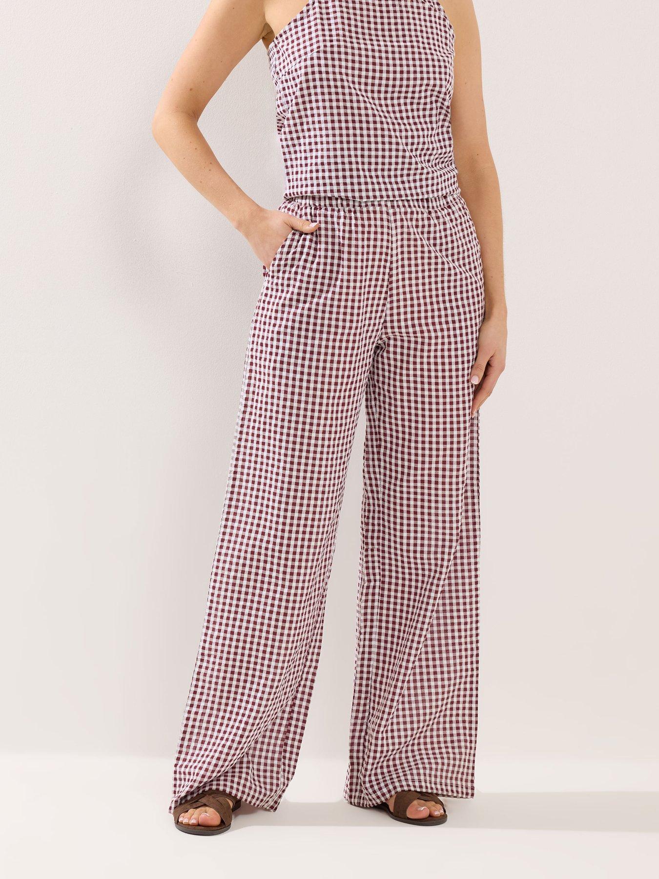 Long Tall Sally Gingham Wide Leg Trousers 36" - Red