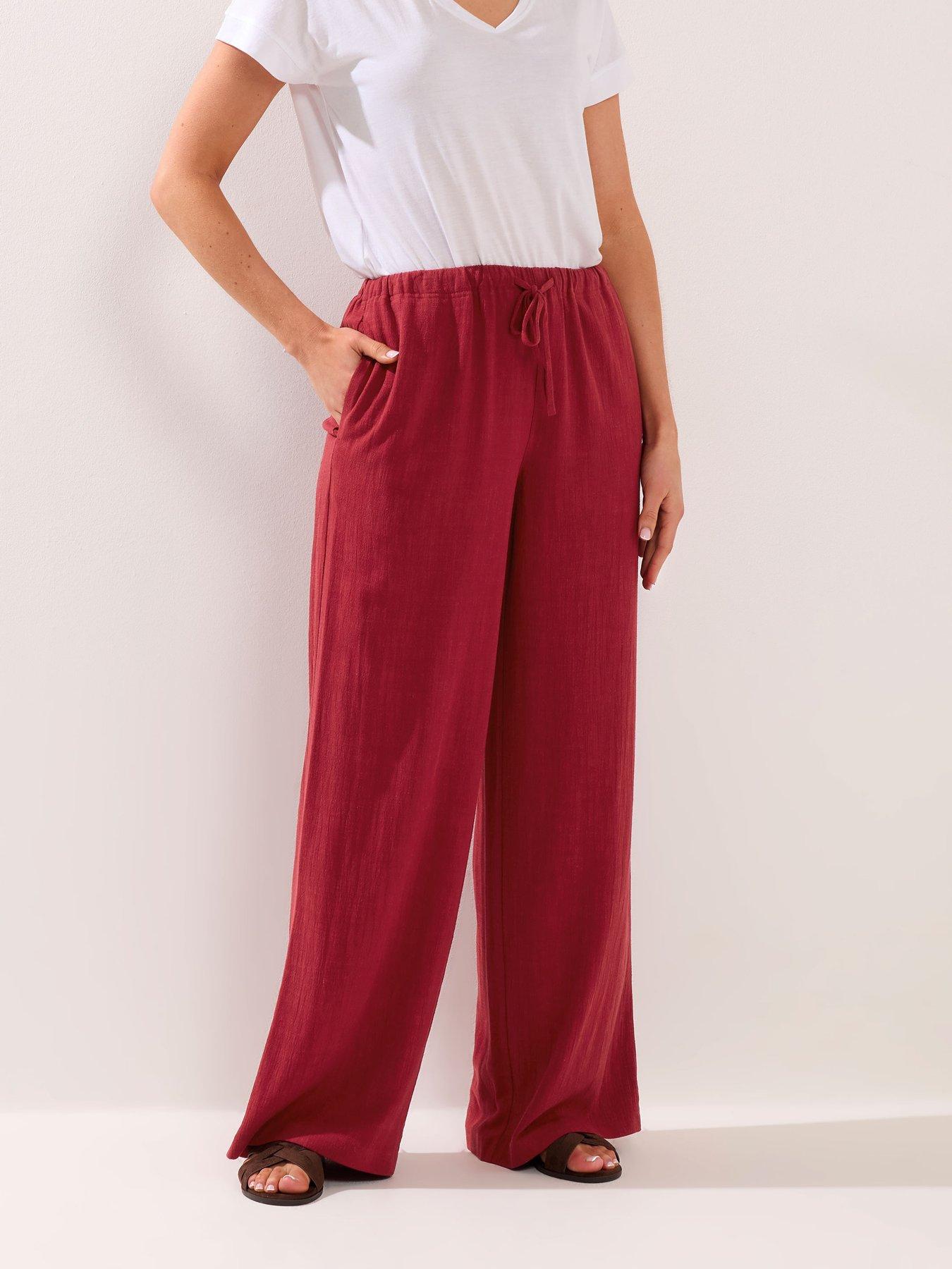 Long Tall Sally Wide Leg Linen Trousers 34" - Red