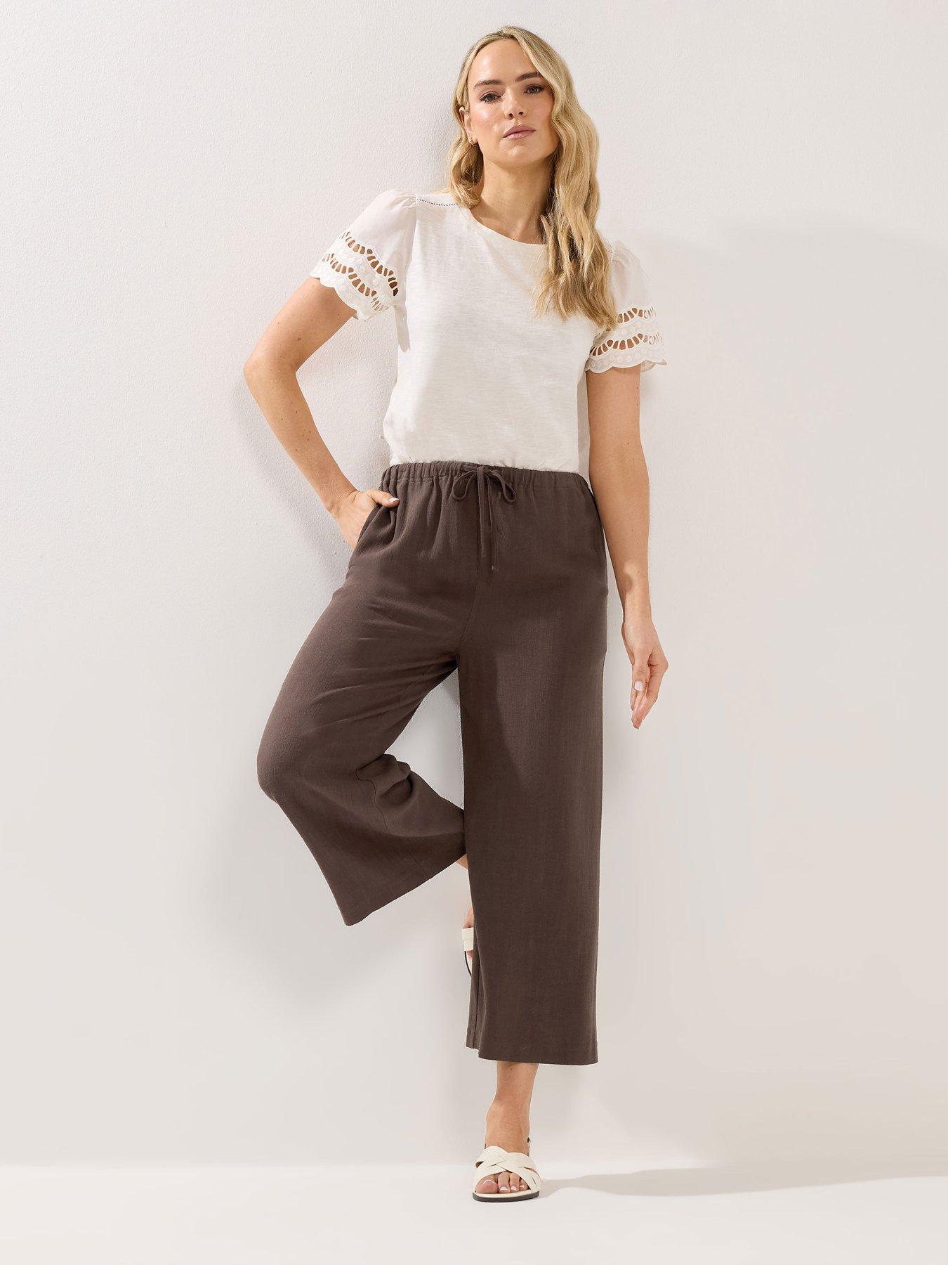 Long Tall Sally Tall Linen Crop Trouser - Brown
