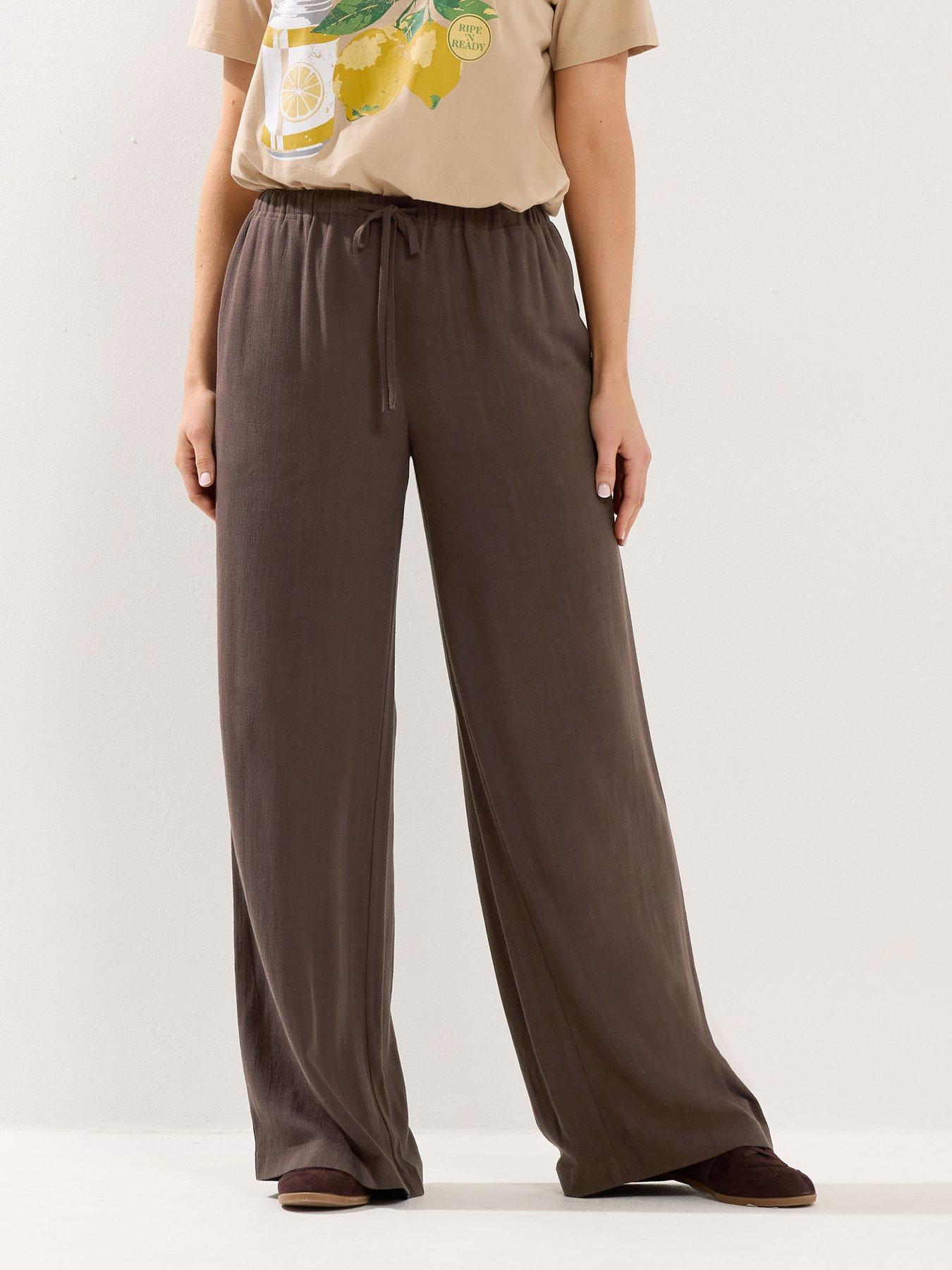 Long Tall Sally Wide Leg Linen Trousers 36" - Brown