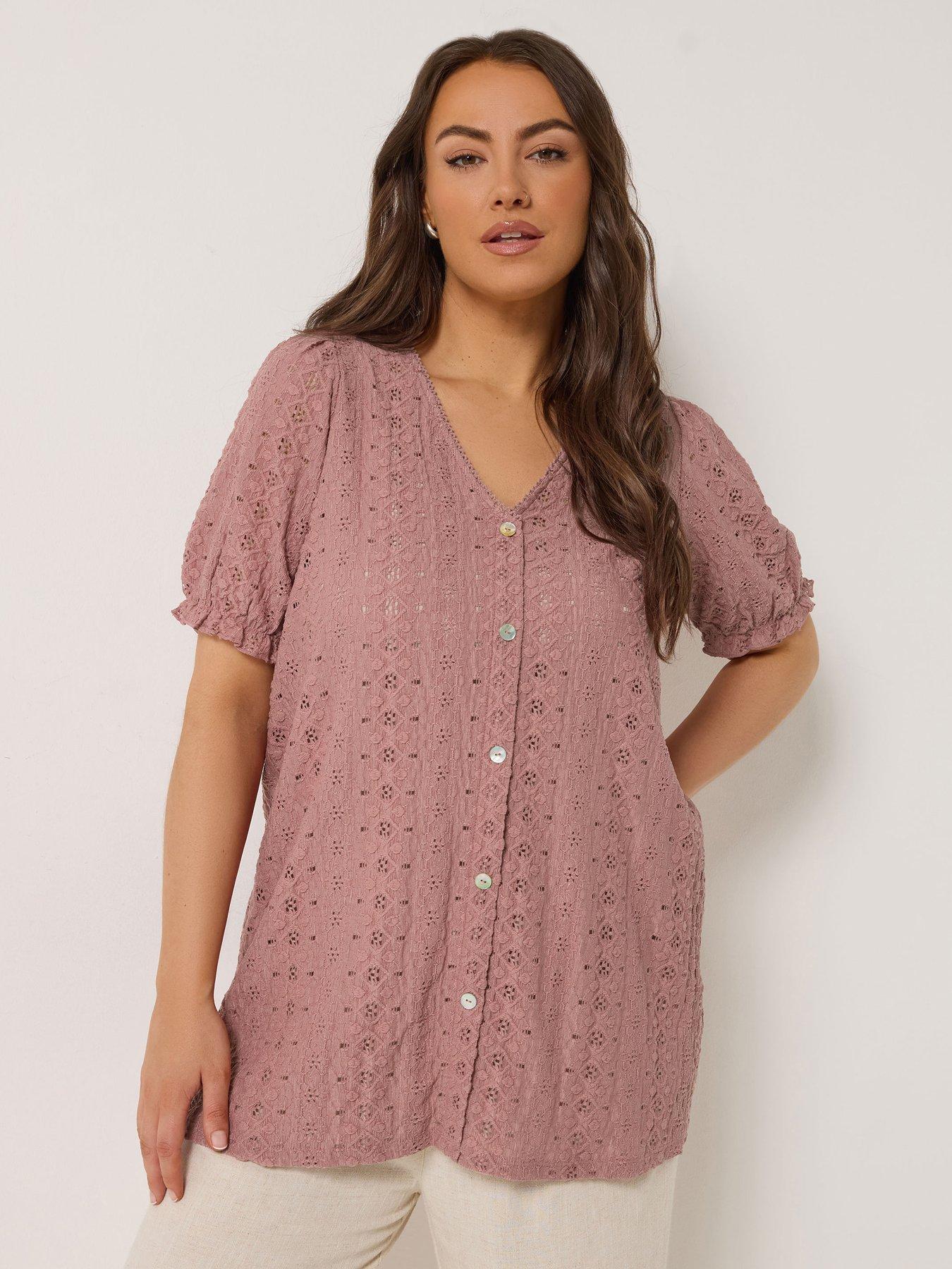 Yours Curve Puff Sleeve Anglaise Blouse - Pink