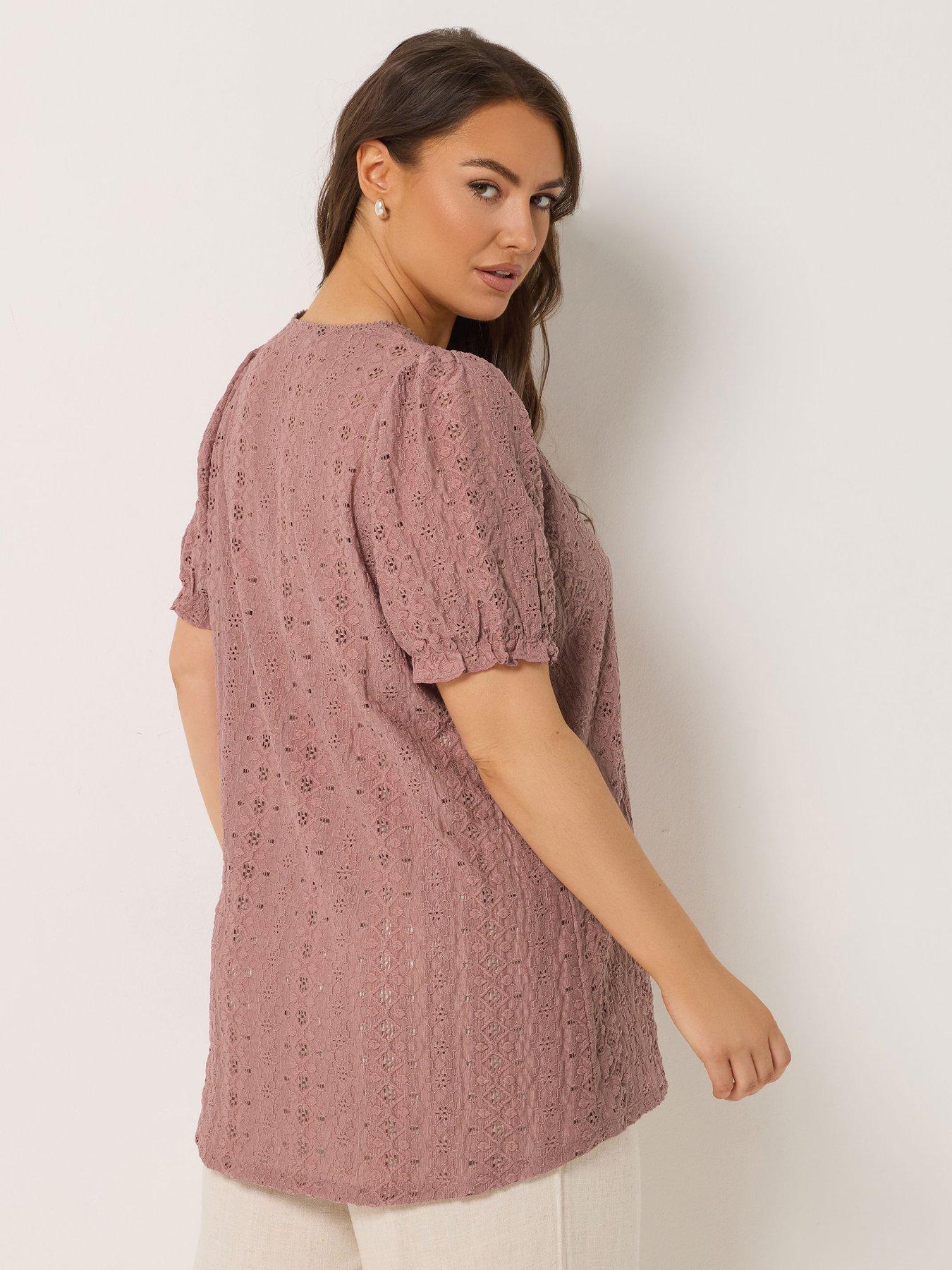 Image 2 of 4 of Yours Curve Puff Sleeve Anglaise Blouse - Pink