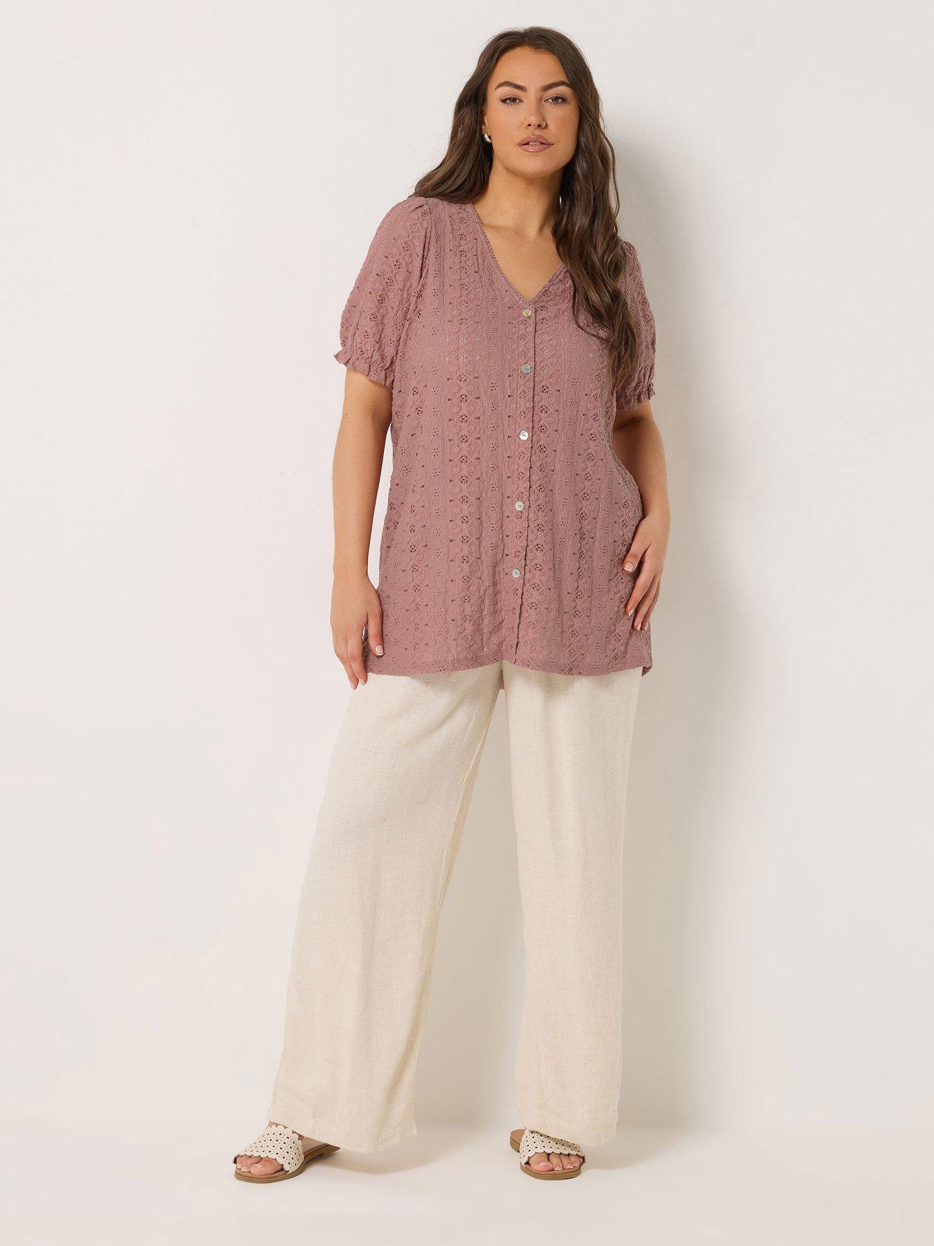 Image 3 of 4 of Yours Curve Puff Sleeve Anglaise Blouse - Pink
