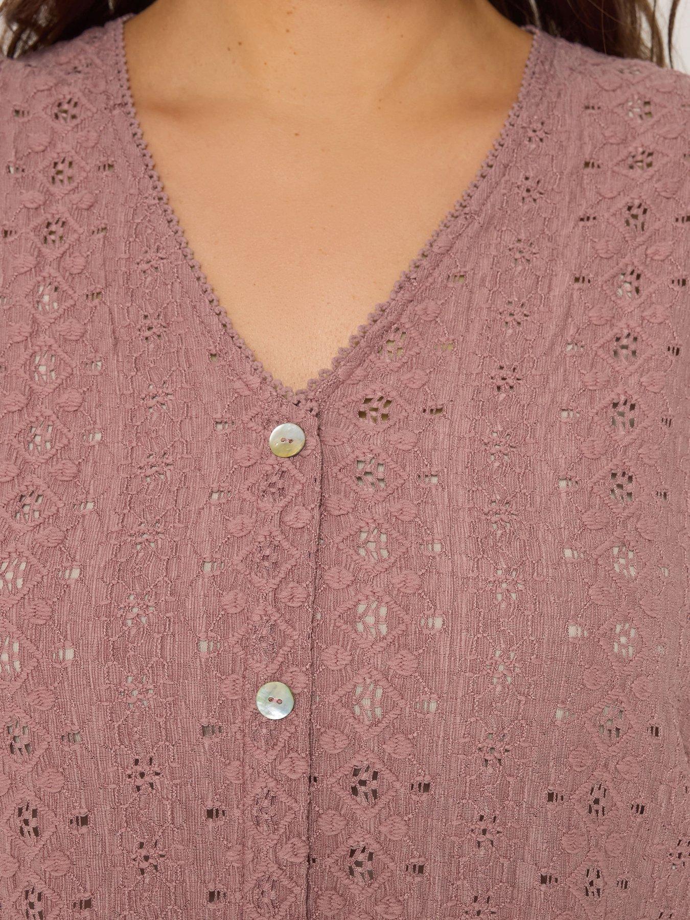 Image 4 of 4 of Yours Curve Puff Sleeve Anglaise Blouse - Pink