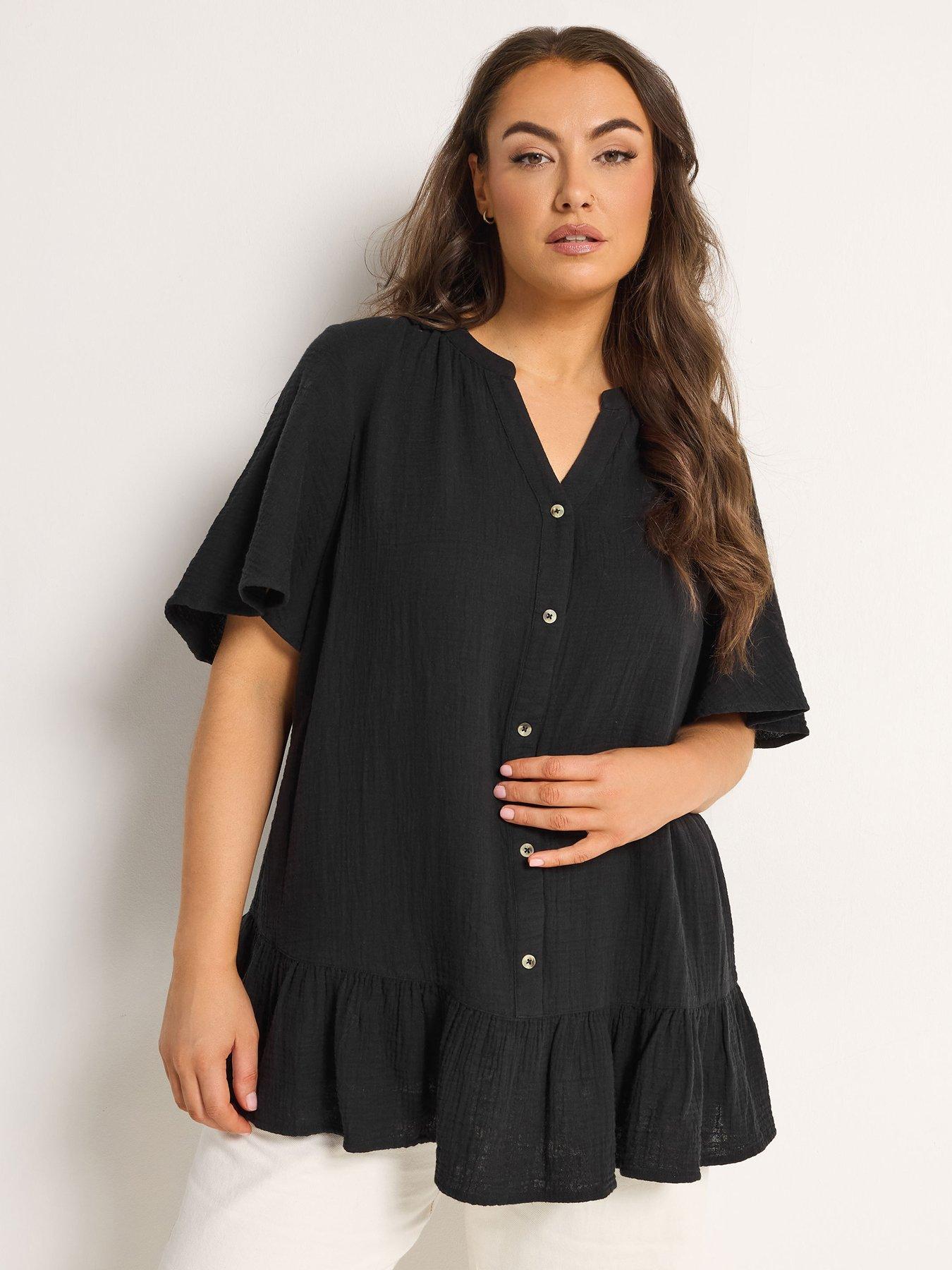 Image 1 of 5 of Yours Curve Angel Sleeve Cheesecloth Top - Black