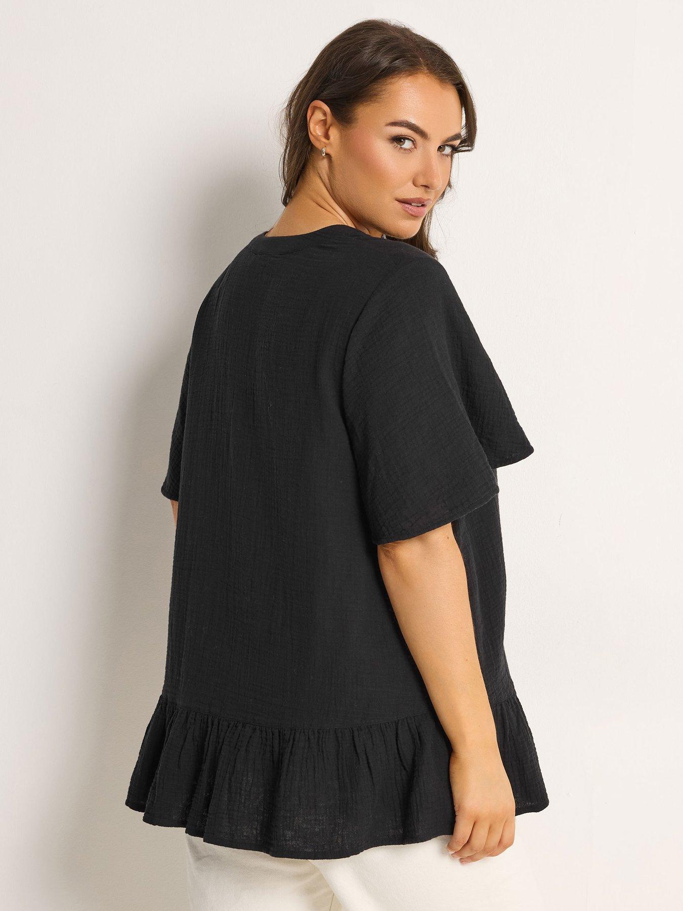 Image 2 of 5 of Yours Curve Angel Sleeve Cheesecloth Top - Black
