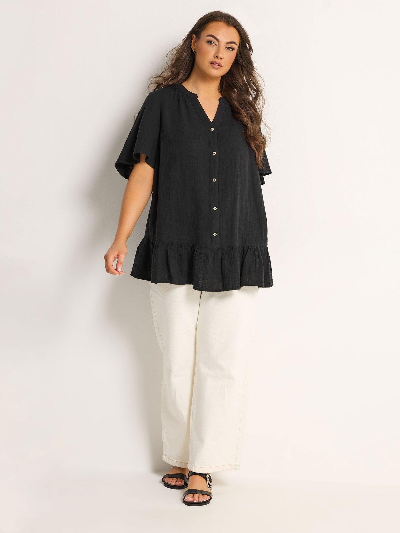 Image 3 of 5 of Yours Curve Angel Sleeve Cheesecloth Top - Black