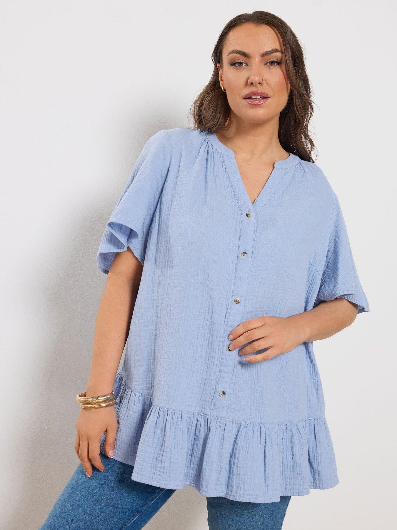 Yours Curve Angel Sleeve Cheesecloth Top - Blue