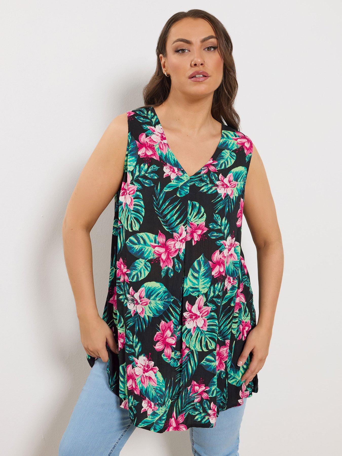 Yours Curve Pleat Front Vest Top - Black