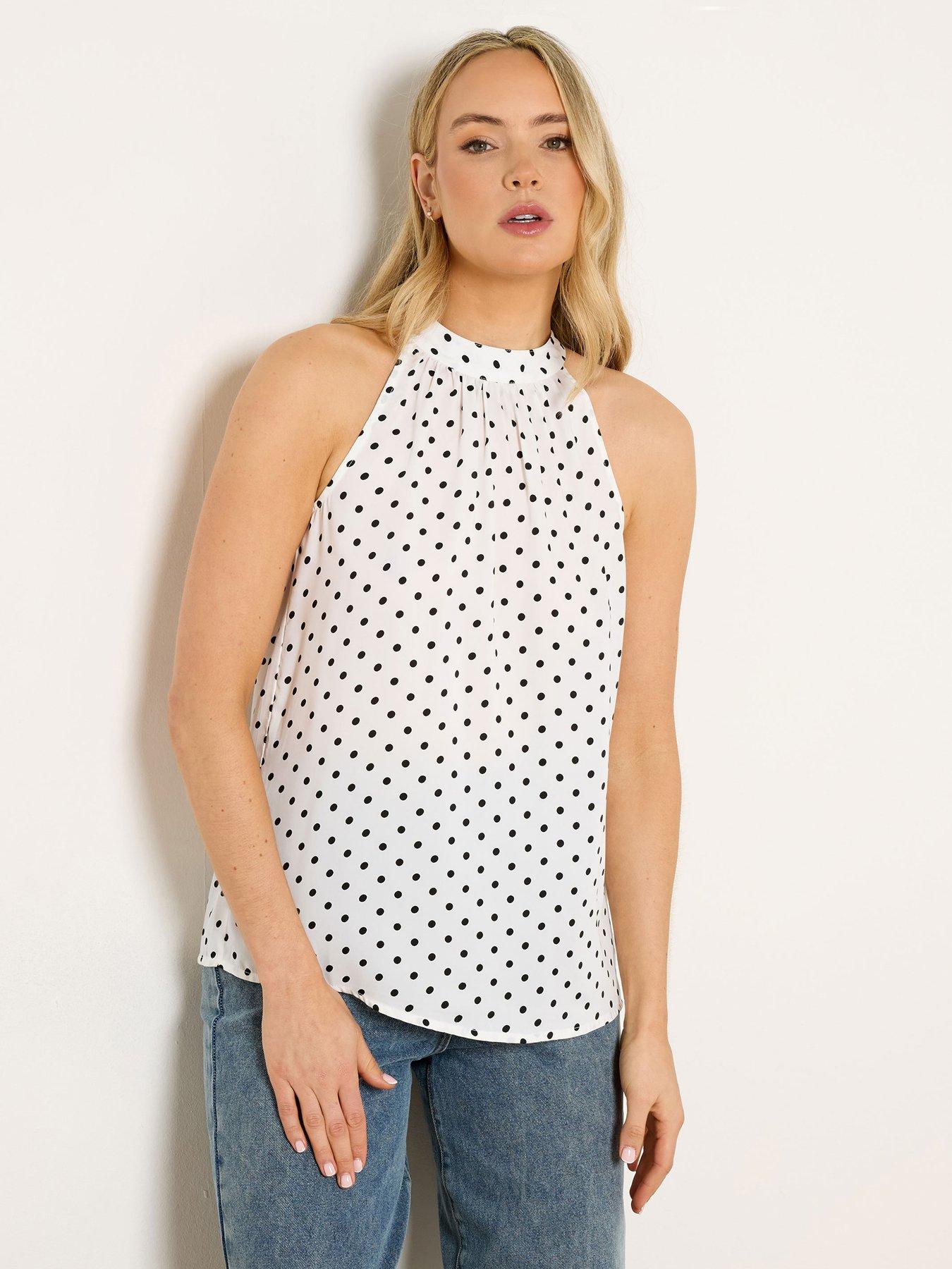 Long Tall Sally Spot Satin Halter Neck Top - White