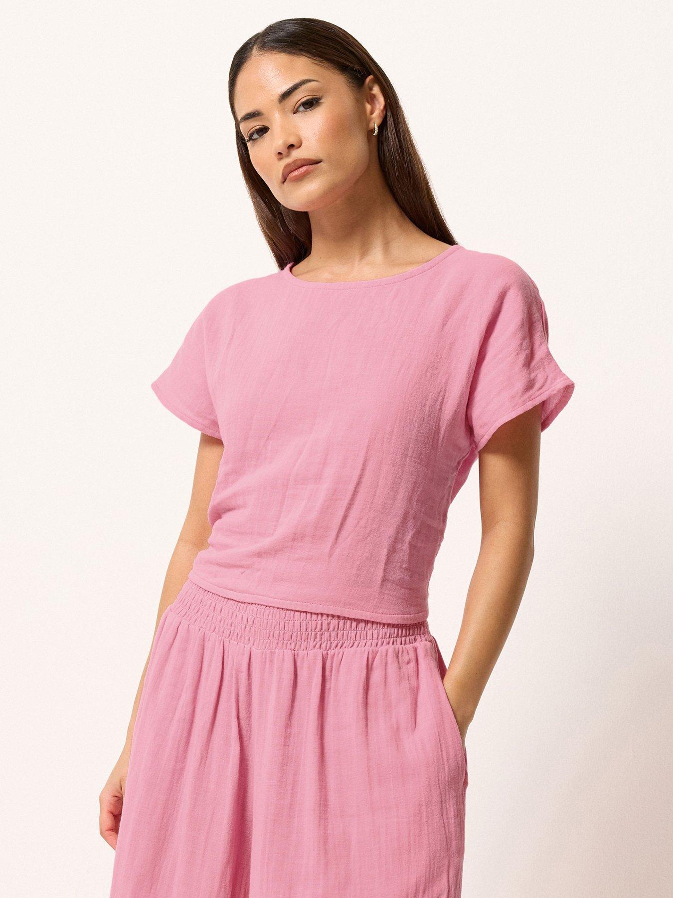 PixieGirl Petite Cheesecloth Lace Back Top