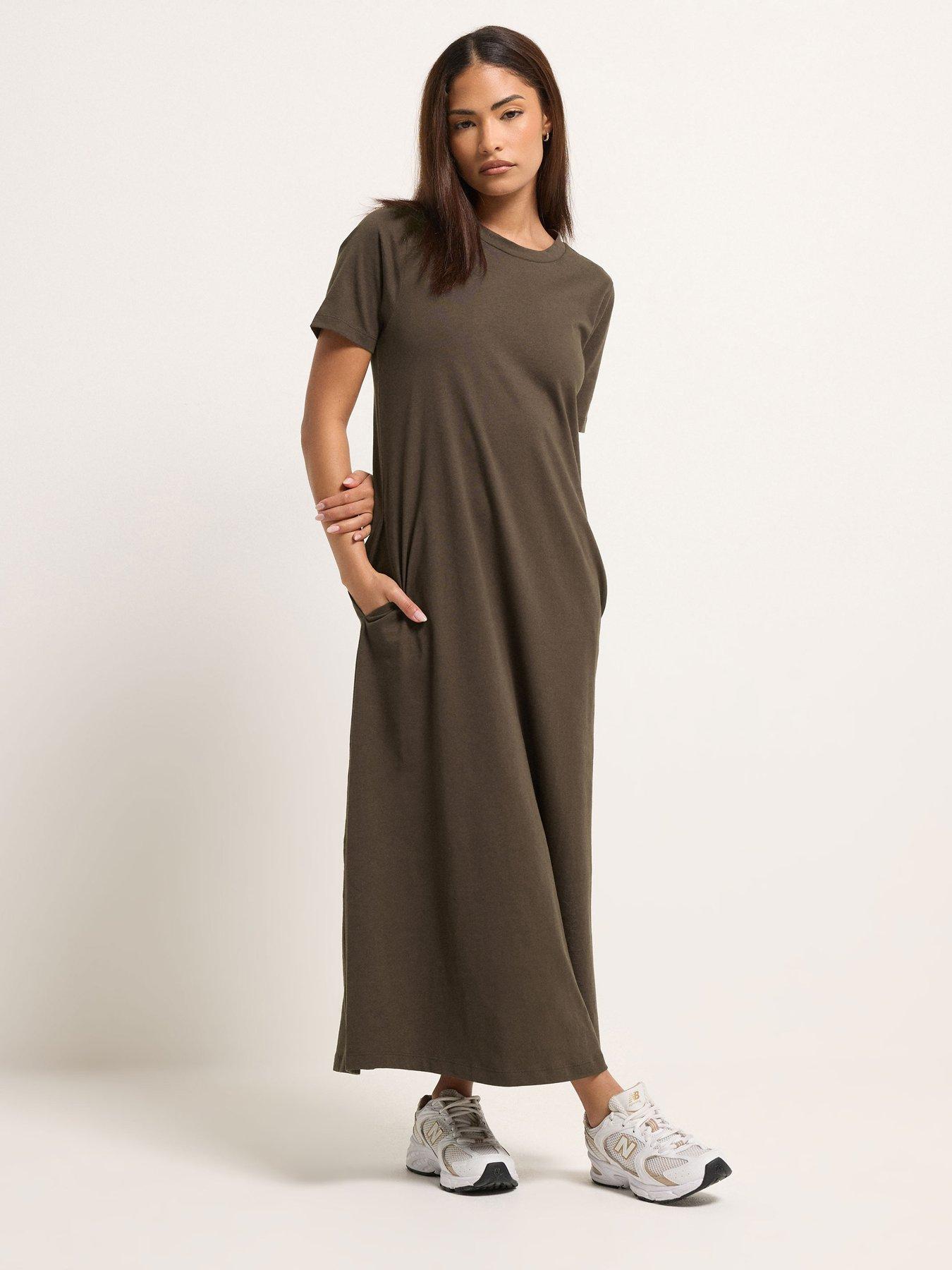 PixieGirl Petite Short Sleeve T-Shirt Maxi Dress - Brown