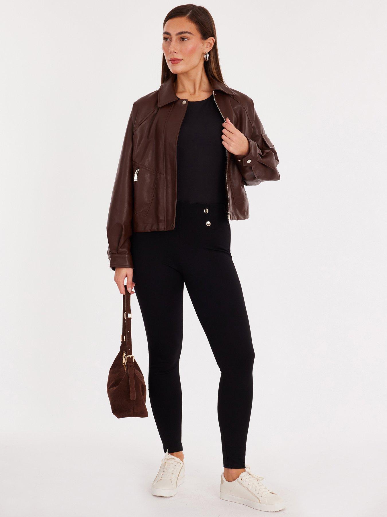 Quiz Black Button Front Leggings